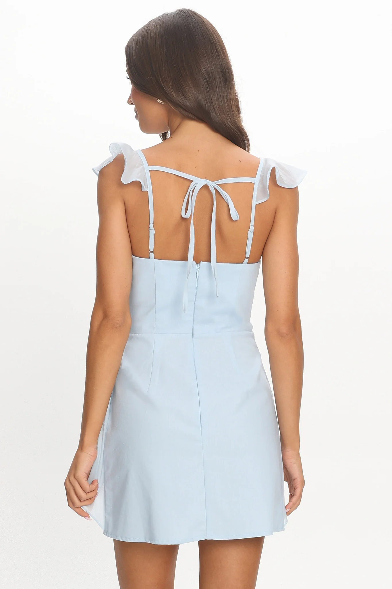 Murphy Ruffle Front Mini Dress Baby Blue - luluinthesky