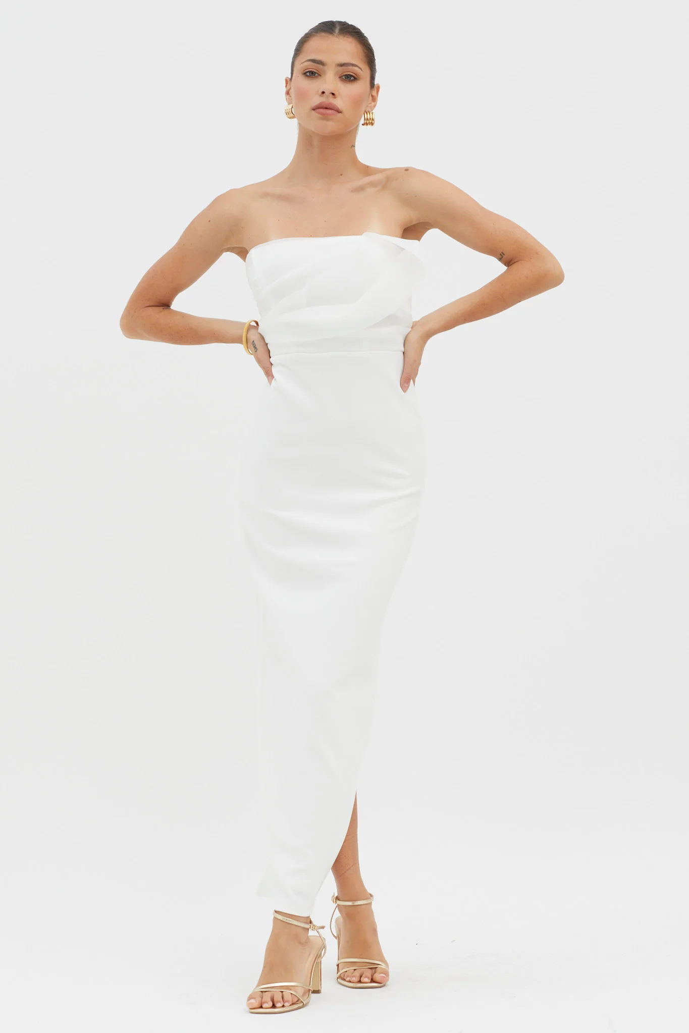 Karaline Strapless Bust Accent Maxi Dress White