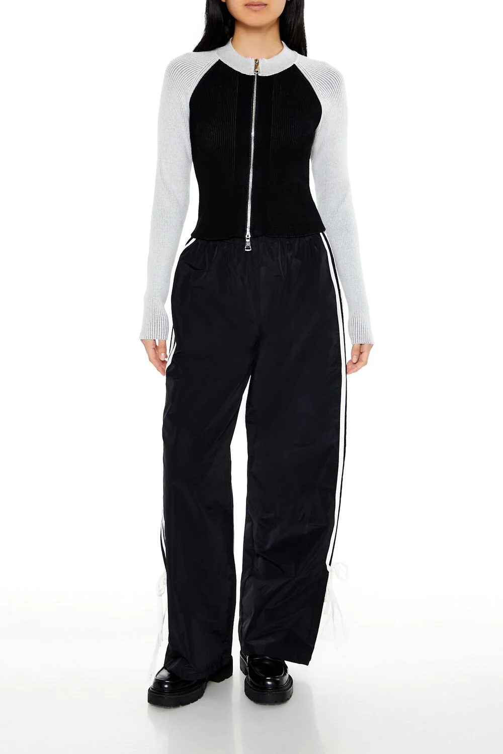 Two-Tone Raglan Zip-Up Sweater