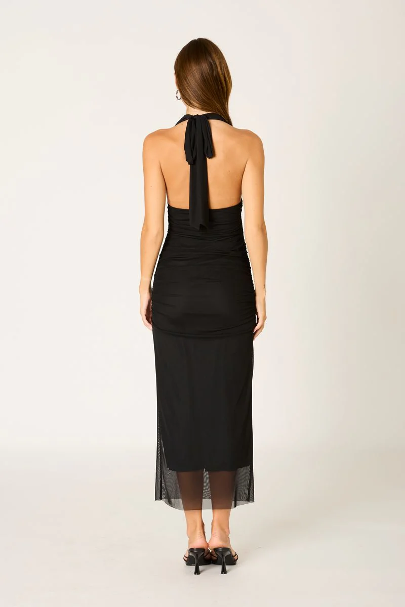 Ruched Mesh Midi Dress