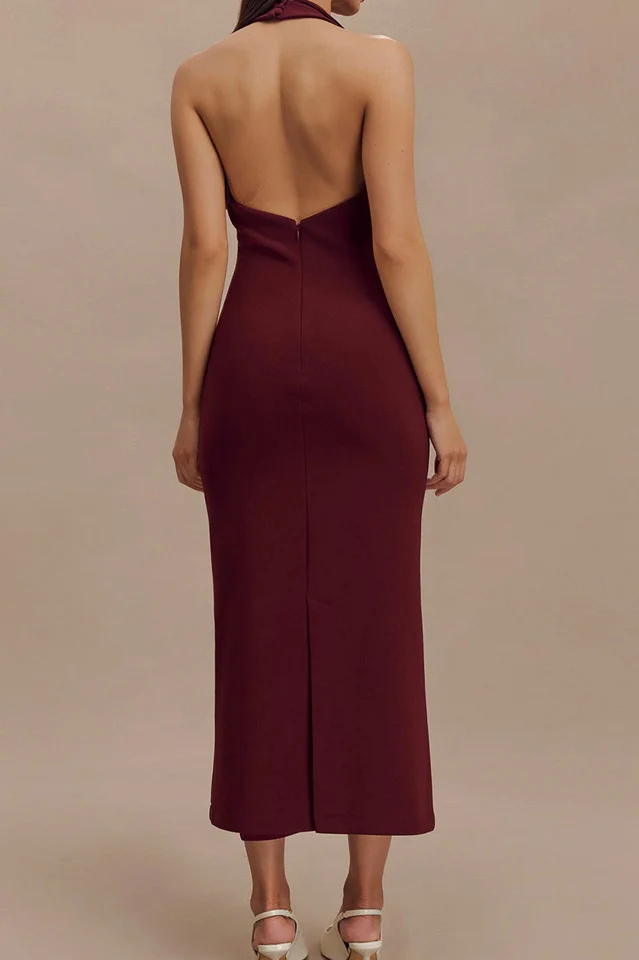Annita Crepe Halter Midi Dress