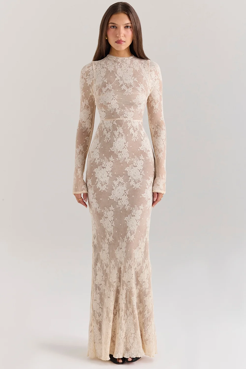 Peach Lace Maxi Dress