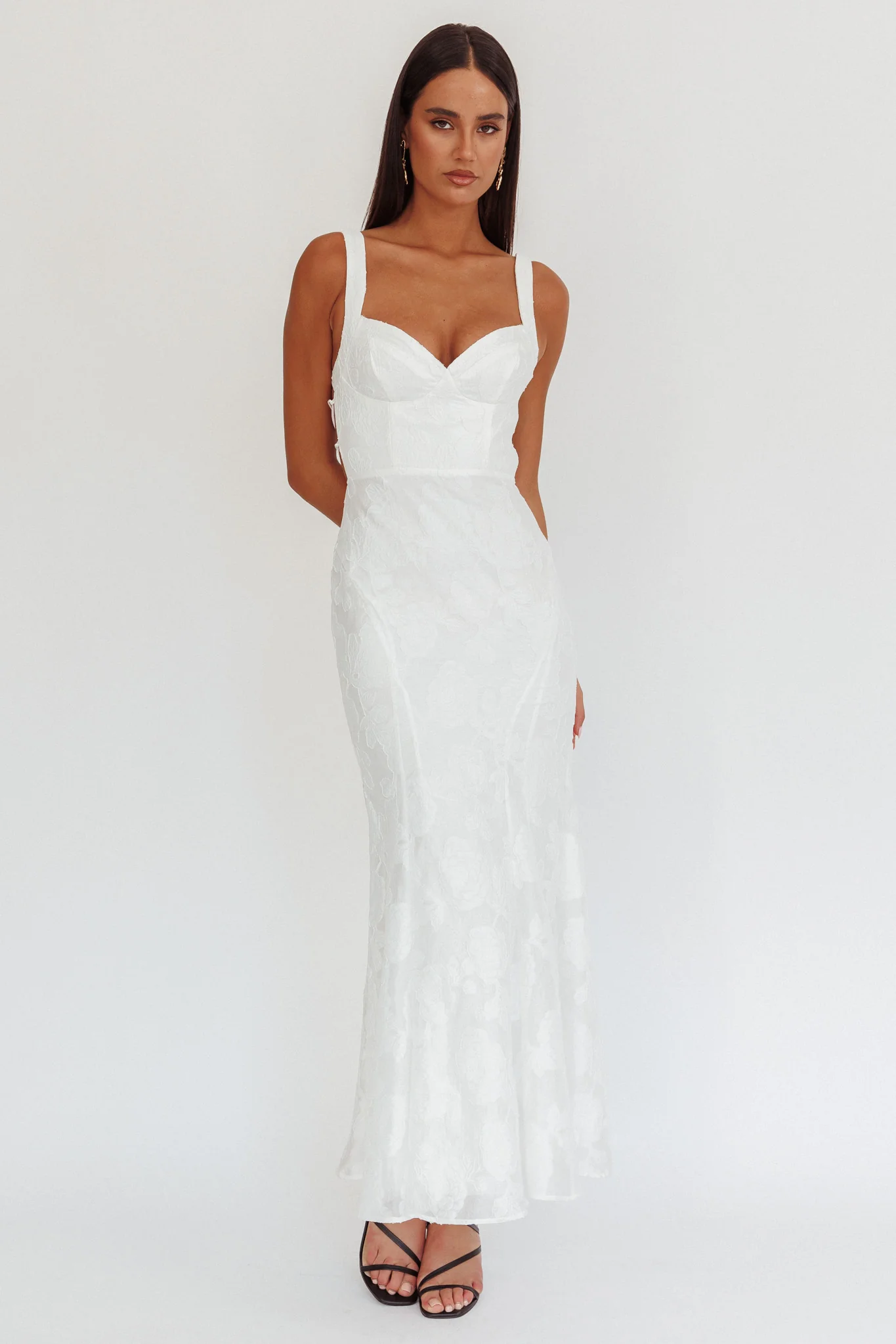 Autumn Moon Strappy Back Maxi Dress Textured White