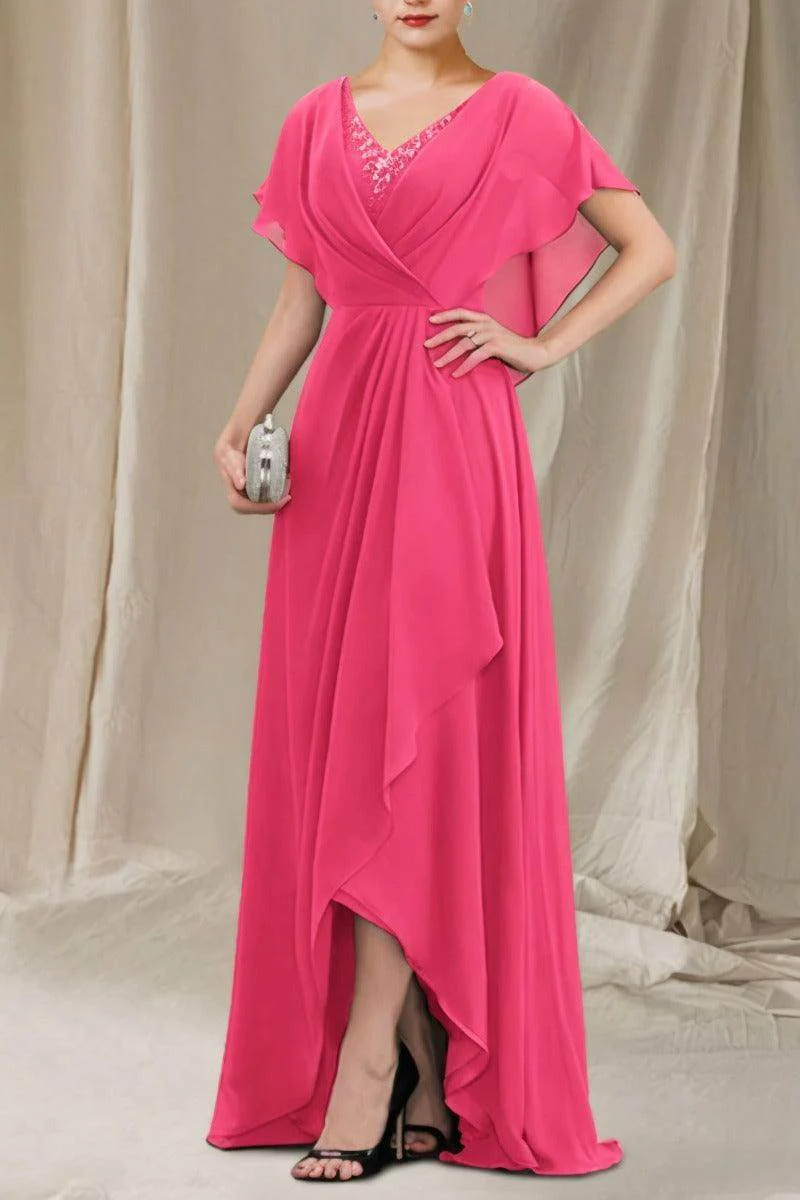 A-Line Sweep-Brush Train Chiffon Mother Dress CM0080