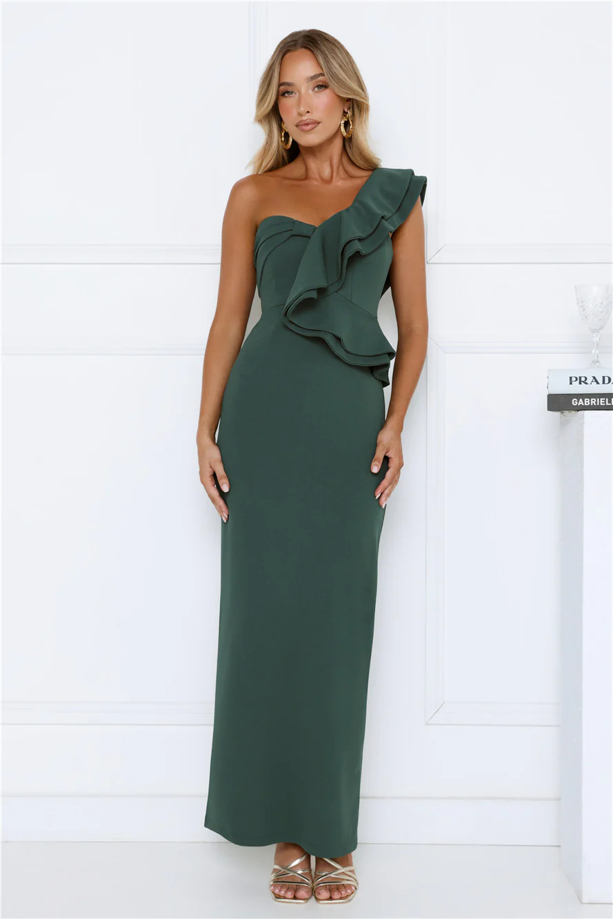 City Girl Energy One Shoulder Maxi Dress Teal