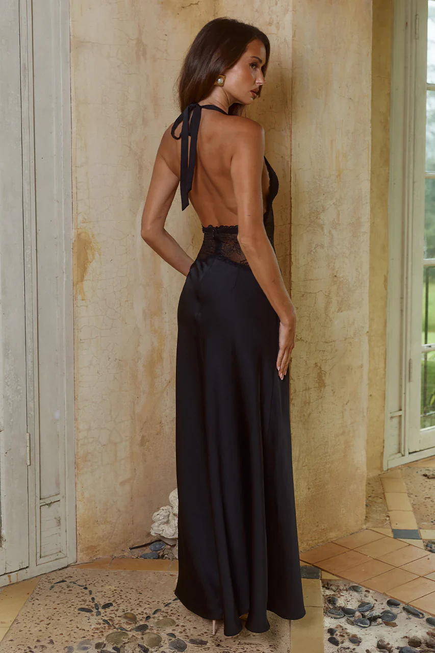 LILITH HALTER MAXI DRESS - BLACK