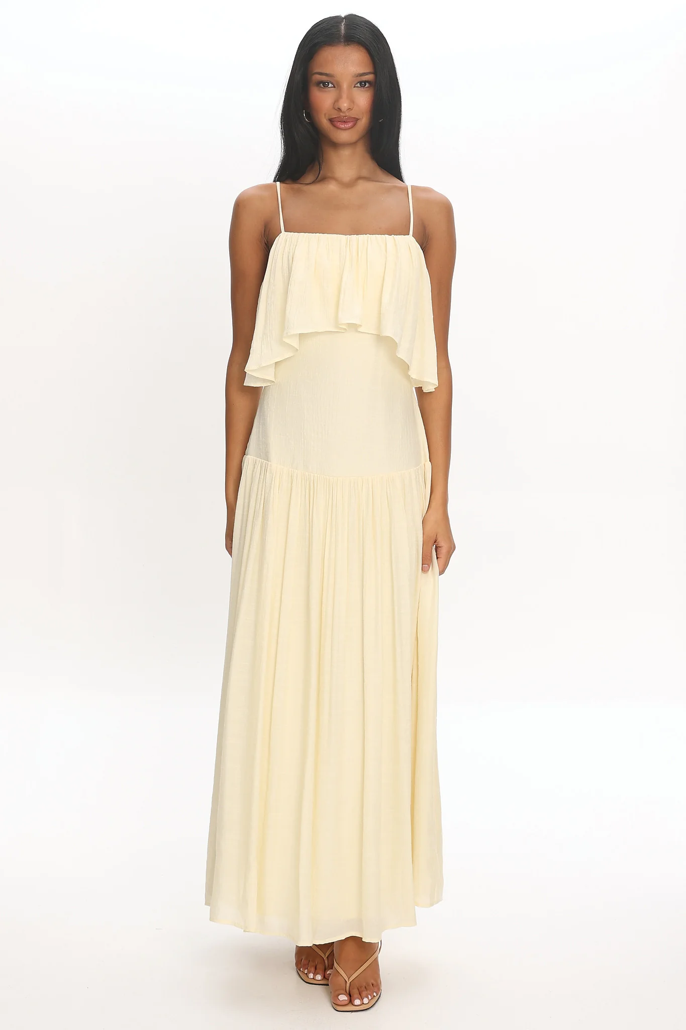 Eros Ruffle Maxi Dress Cream - luluinthesky