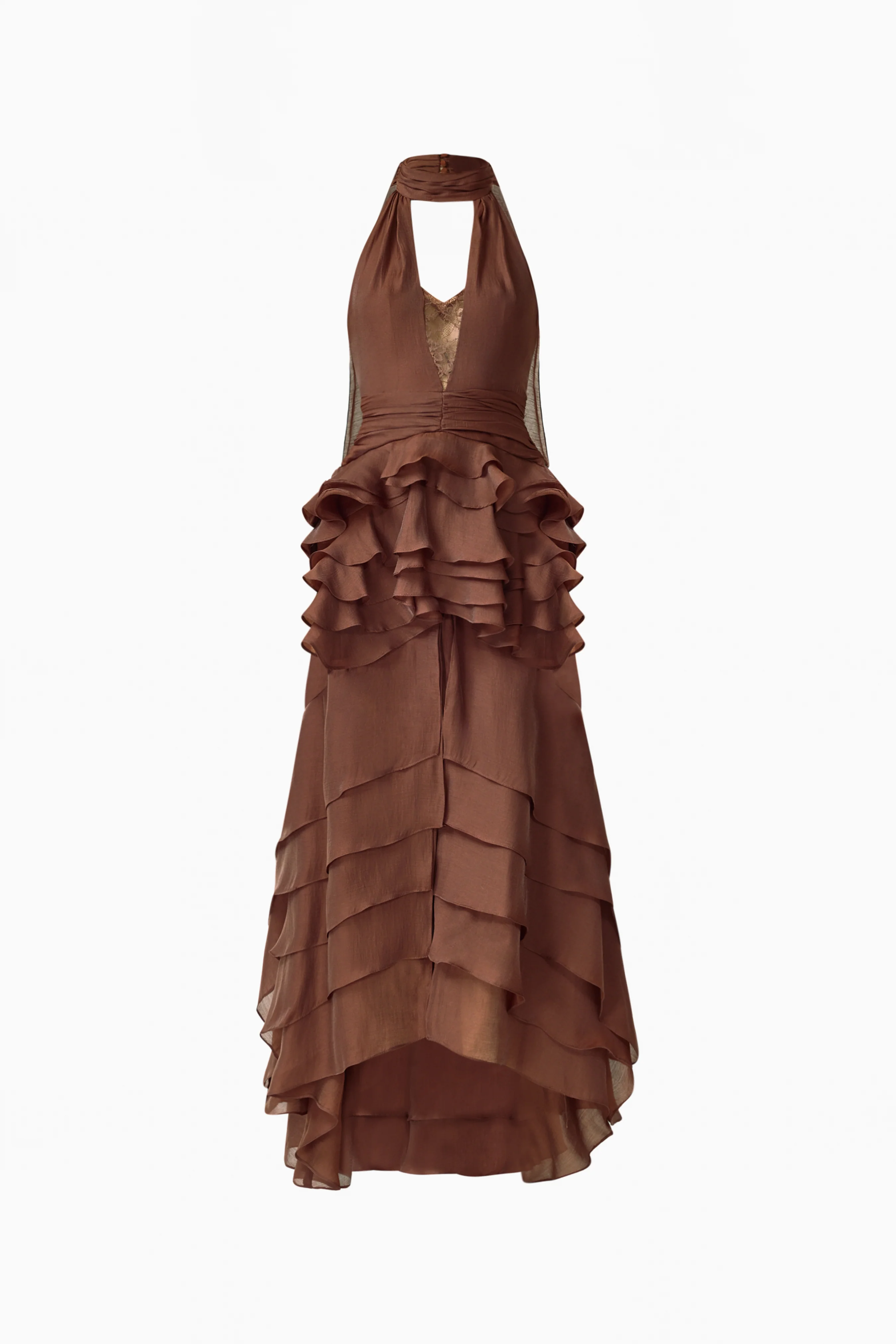 Rosera Halter Gown in Chocolate Brown