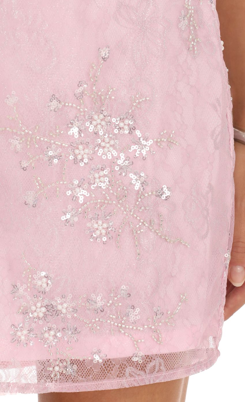Beaded Mini Dress in Pink - FASHION NOB