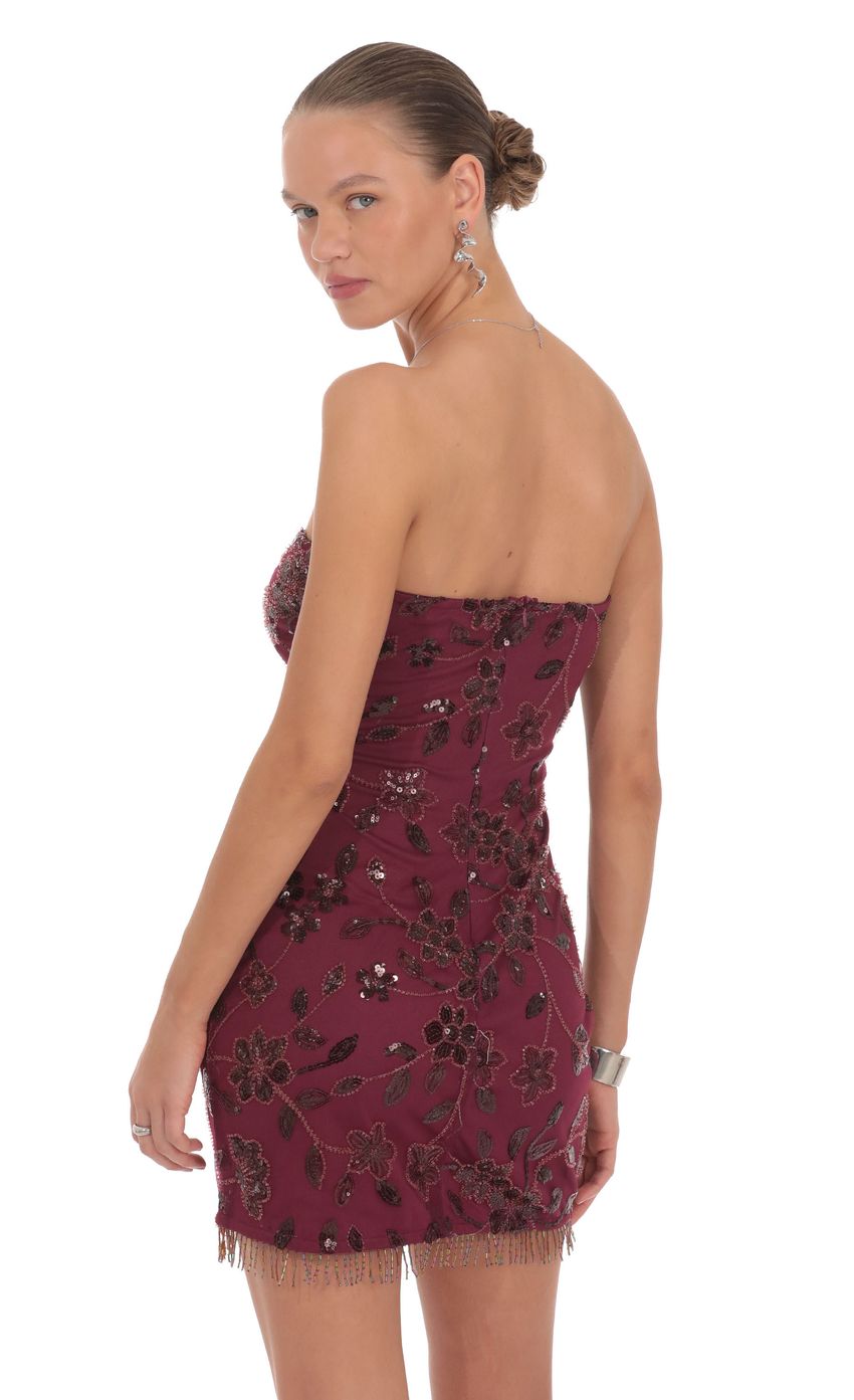 Embellished Strapless Mini Dress in Burgundy - luluinthesky