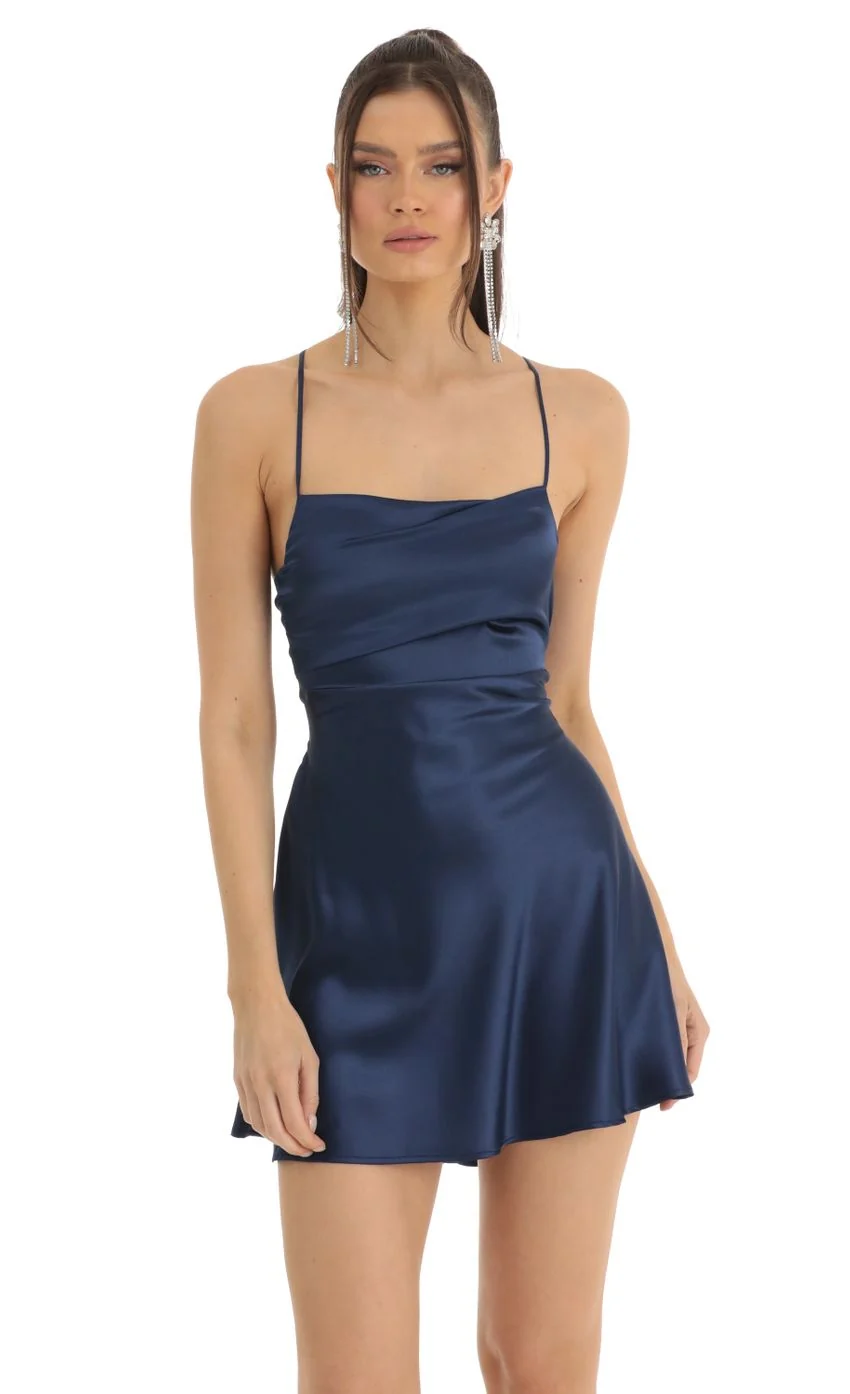Satin A-Line Dress in Blue