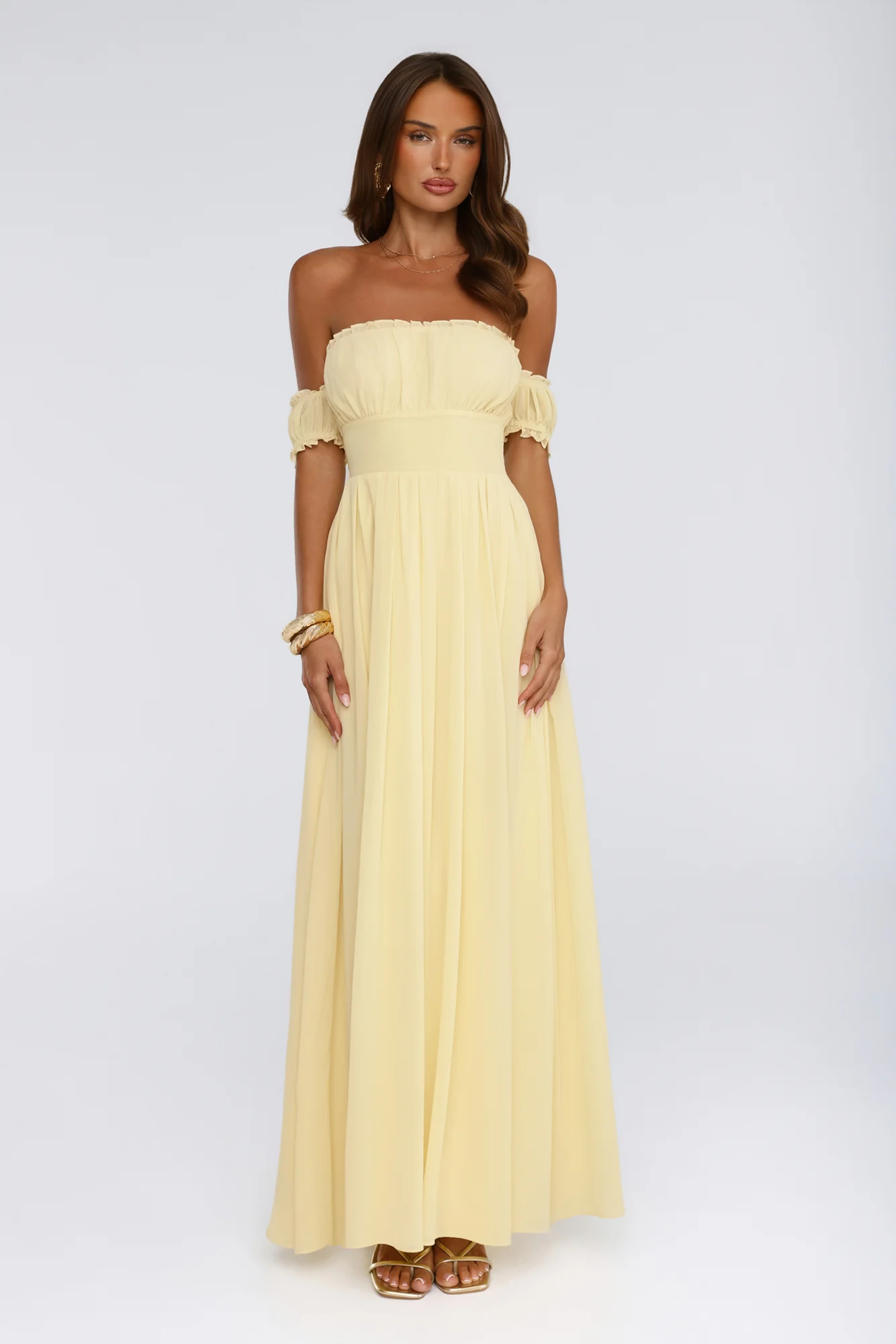 Ocean Aura Off Shoulder Maxi Dress Yellow