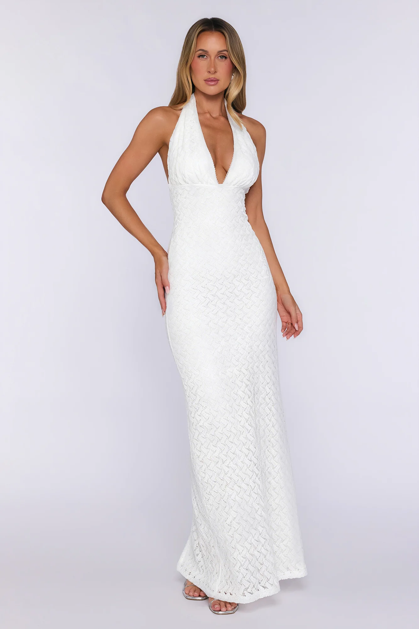 Flirty Daydream Halter Knit Maxi Dress White