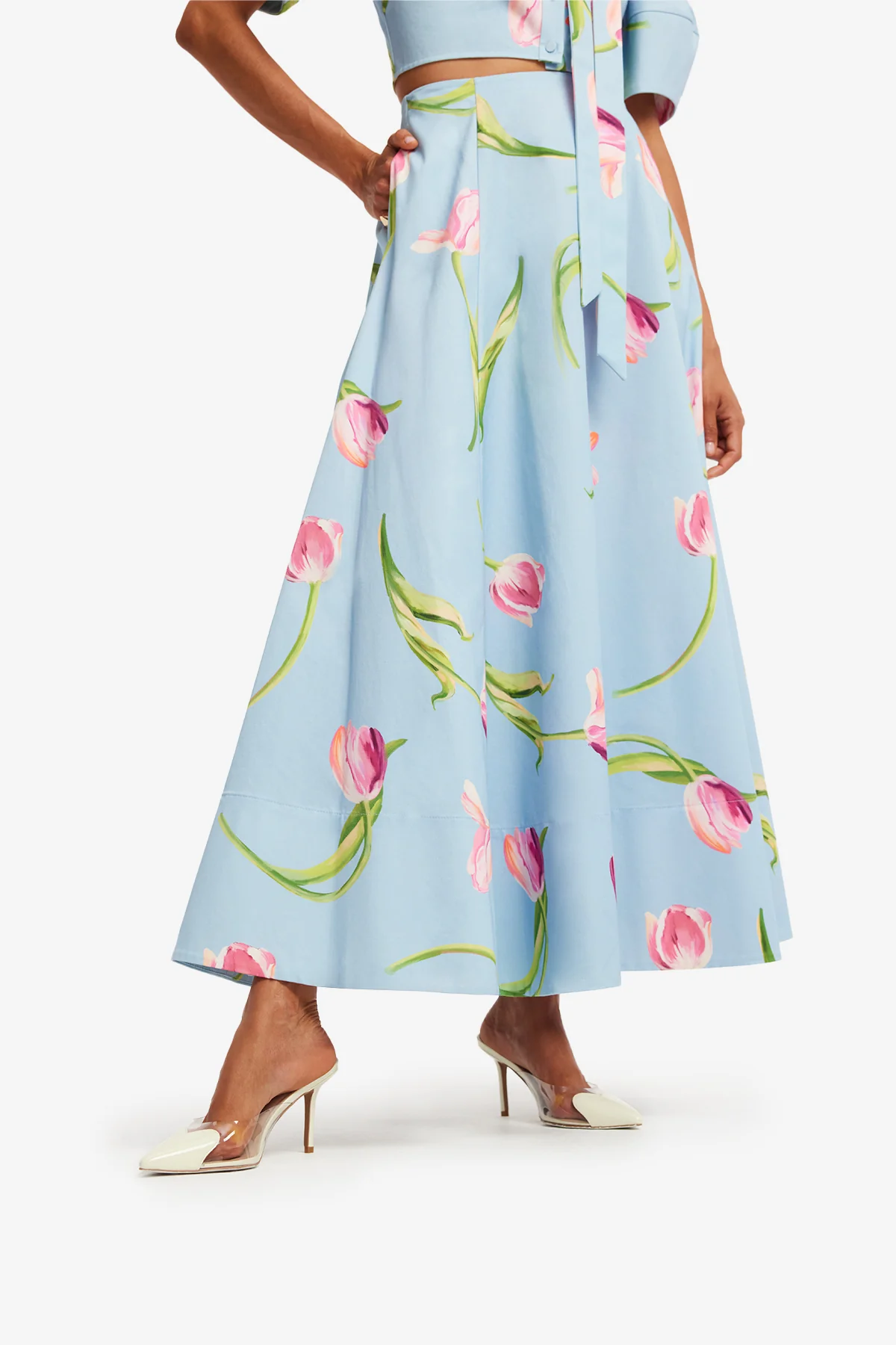 Elina Maxi Skirt - Tulip Print in Blue