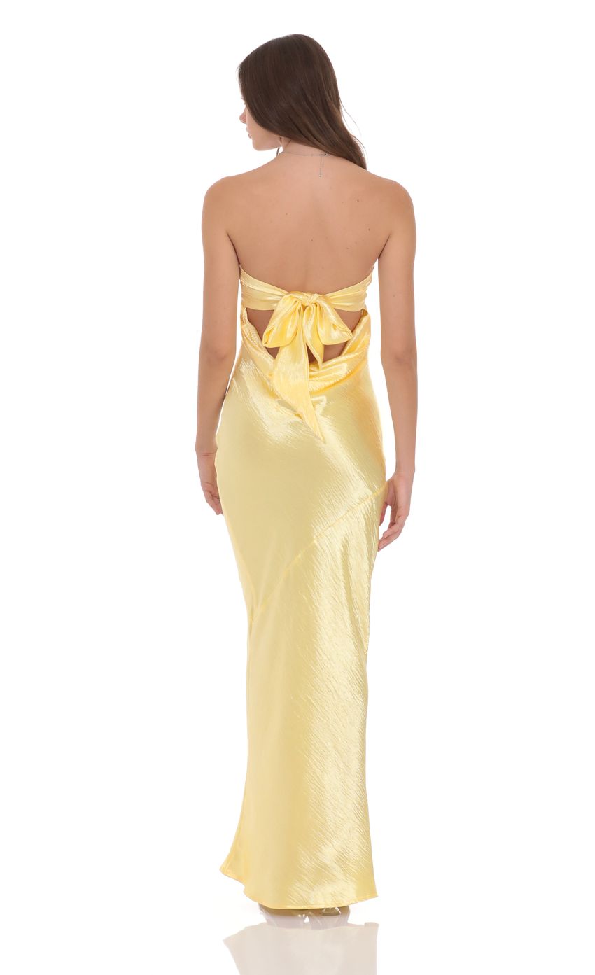 Crinkle Satin Open Back Maxi Dress in Yellow