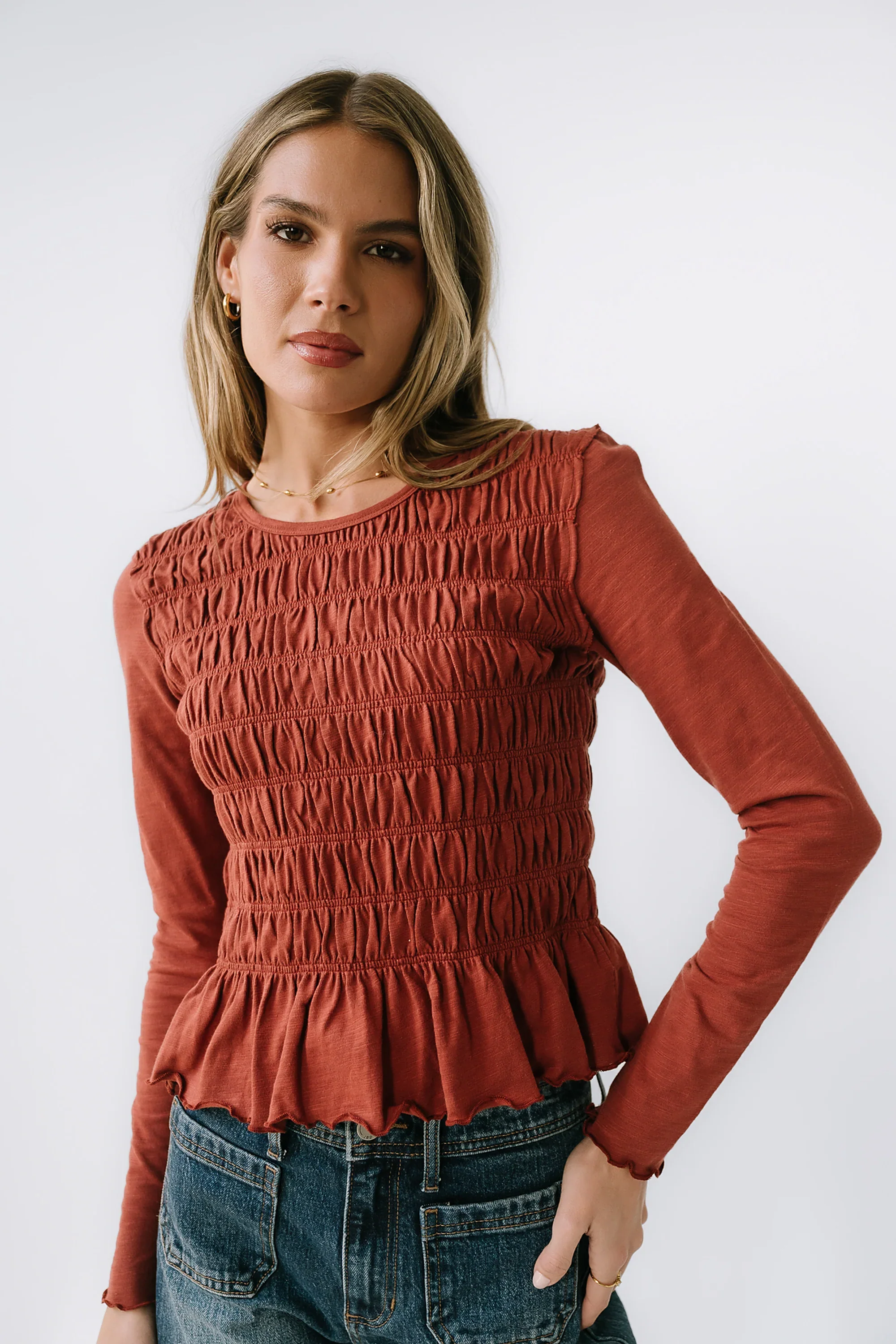 Harry Smocked Top in Brick