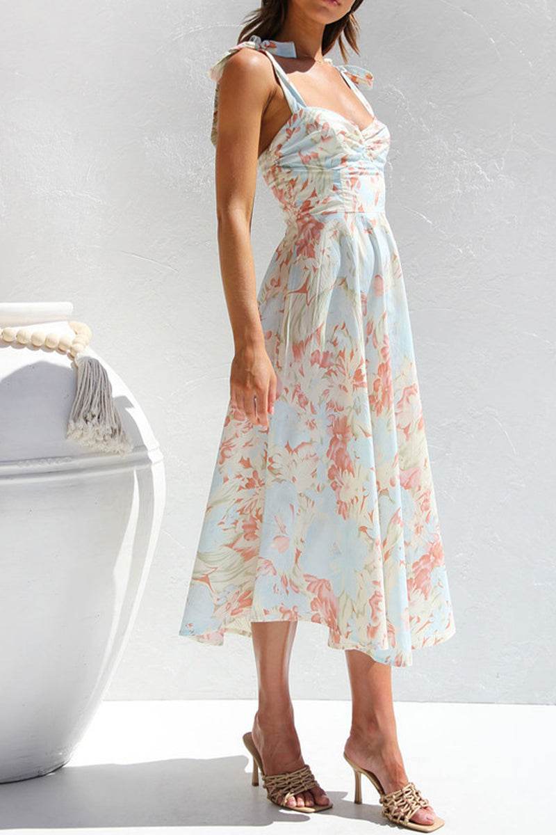 A-Line Midi Printed Chiffon Dress 782420913896