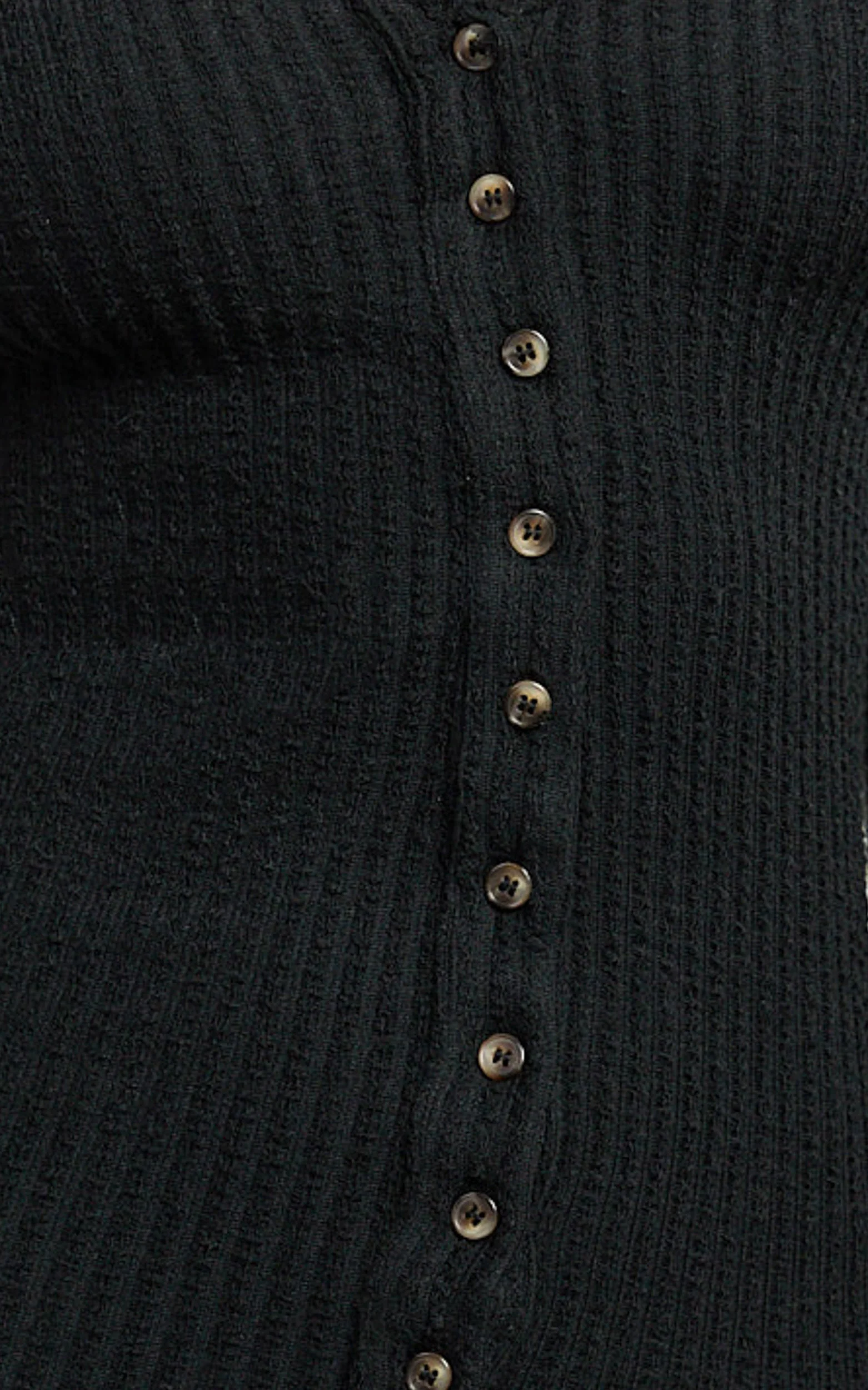 Zayla Midi Dress - Long Sleeve Button Front Bodycon Dress in Black