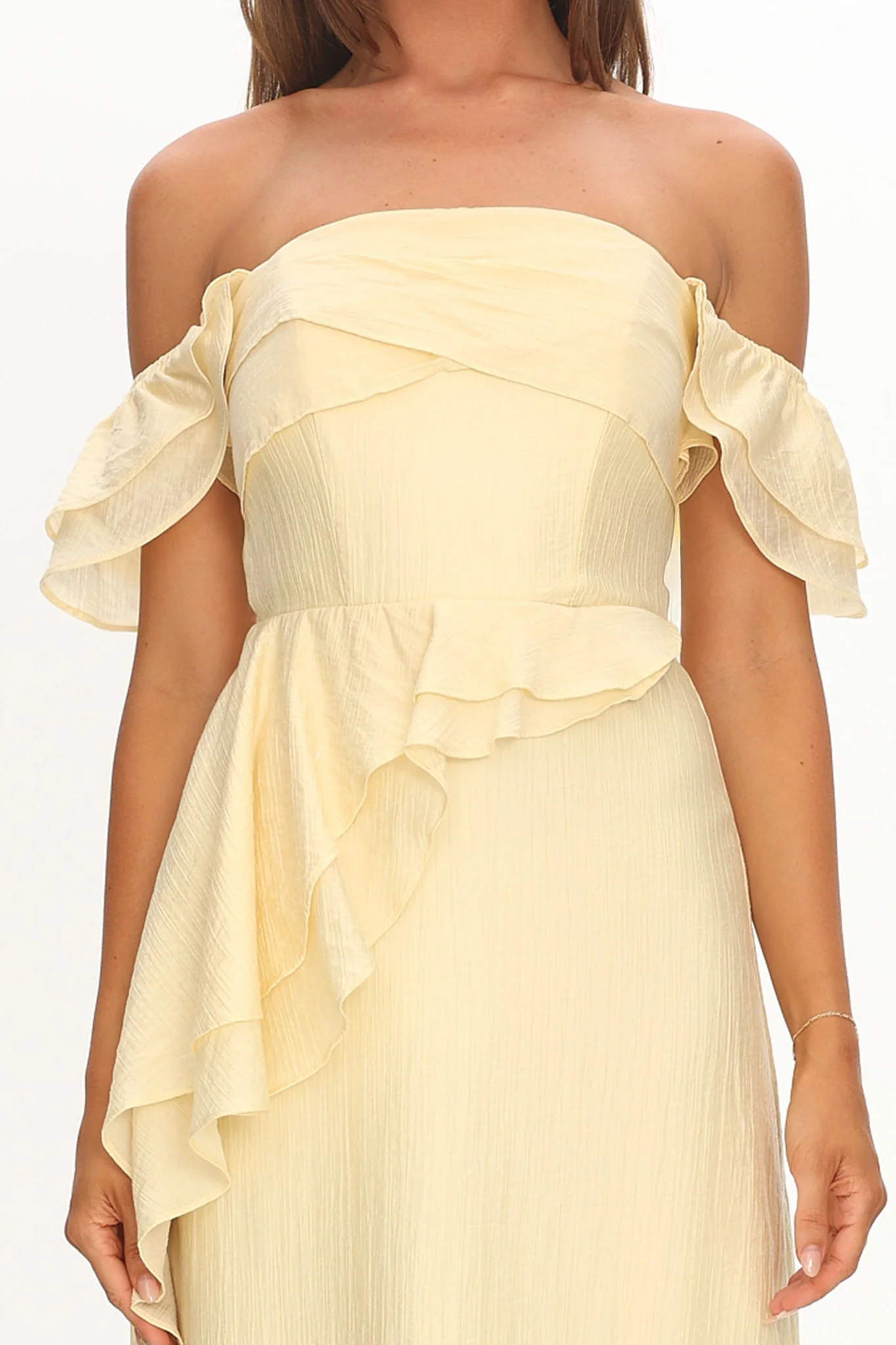 Natale Off-Shoulder Ruffle Maxi Dress Butter - FASHION NOB