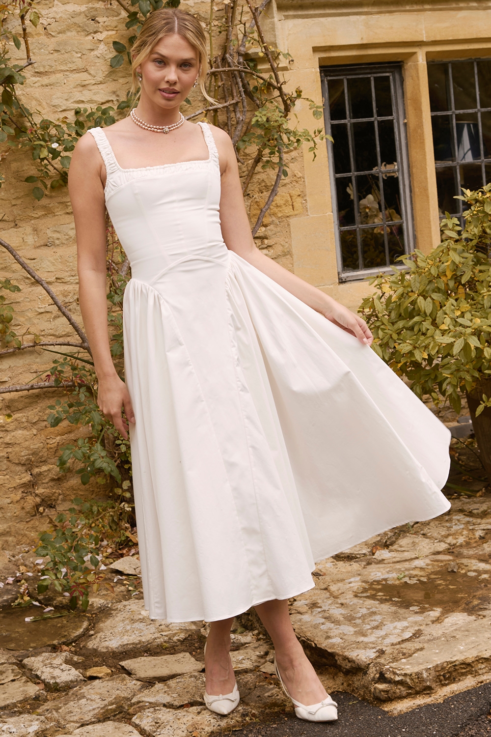 White Cotton Midi Sundress