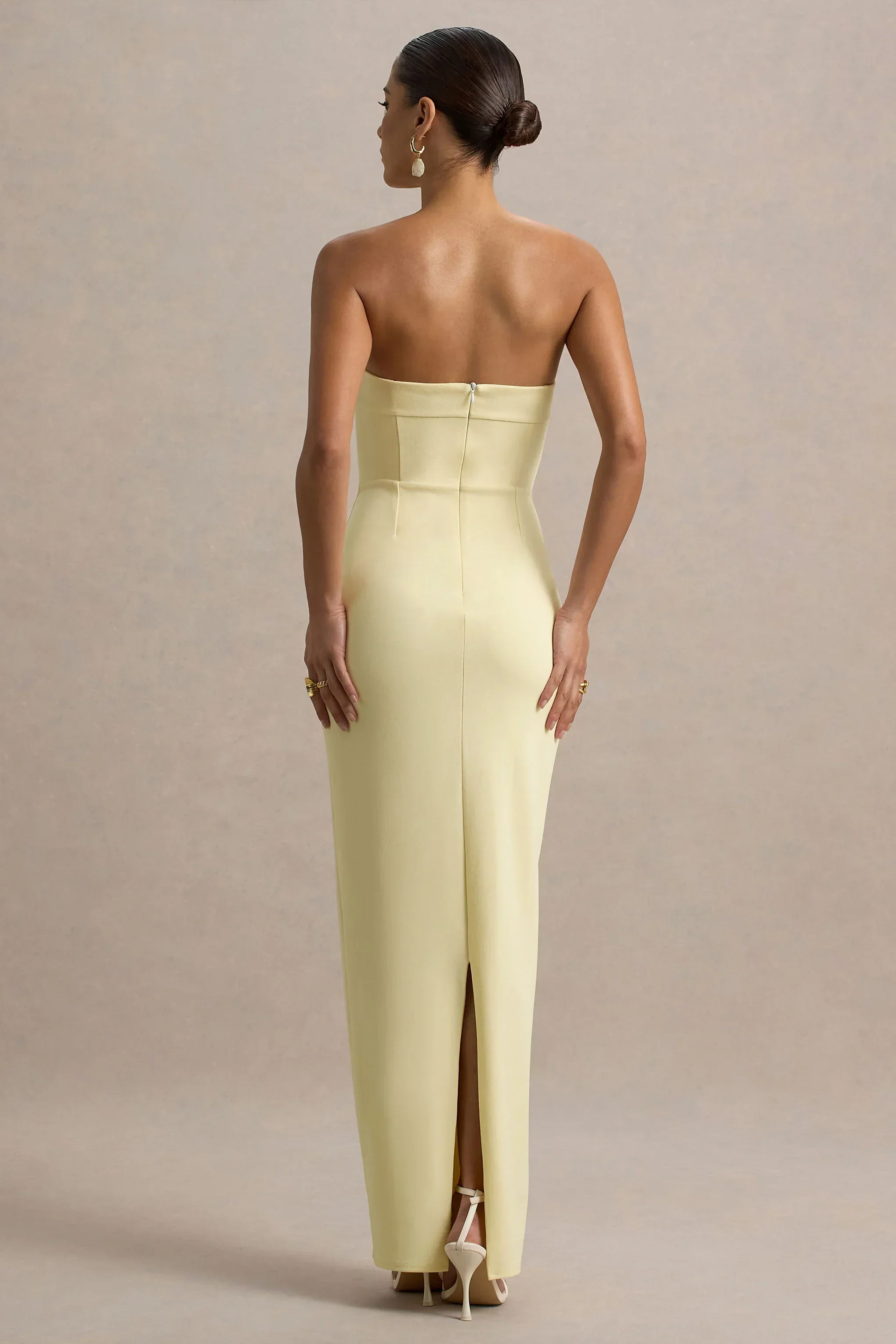 Hallie | Lemon Bandeau Maxi Dress With Bow Detail