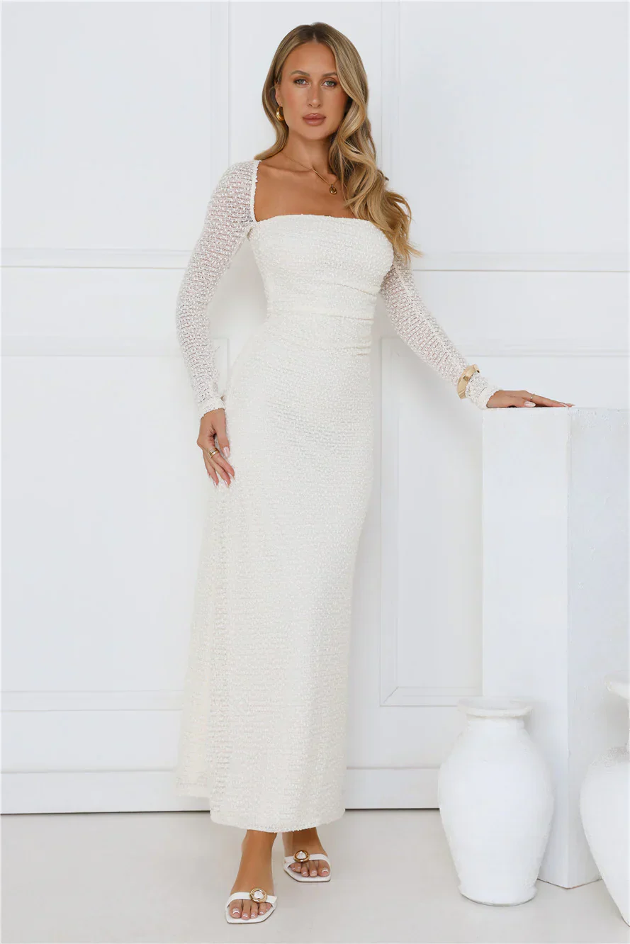 Hot Girl Habits Long Sleeve Maxi Dress Beige