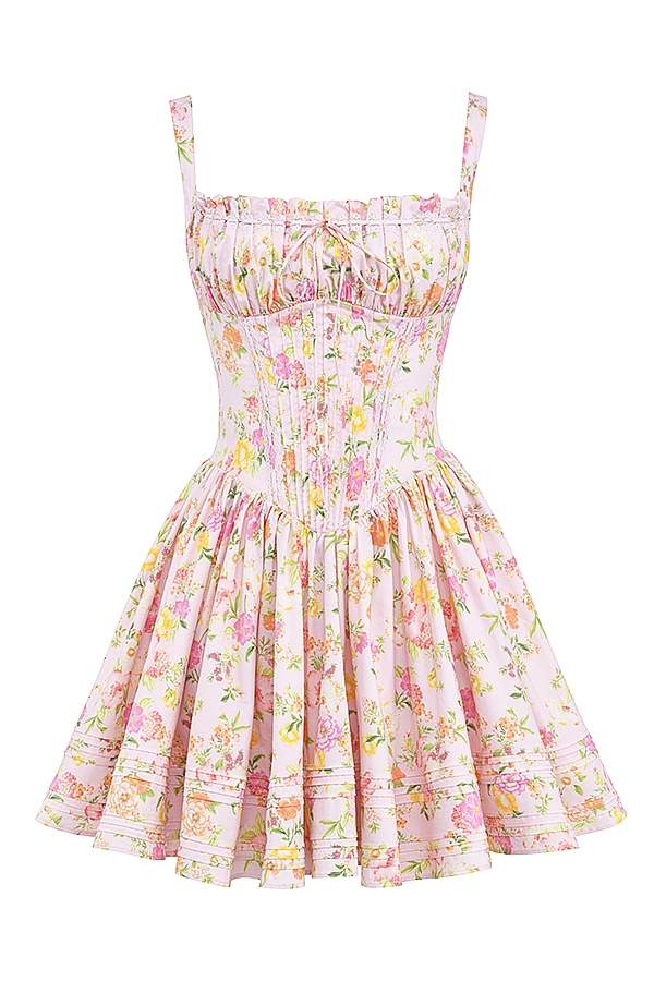 Pink Meadow Print Cotton Mini Dress