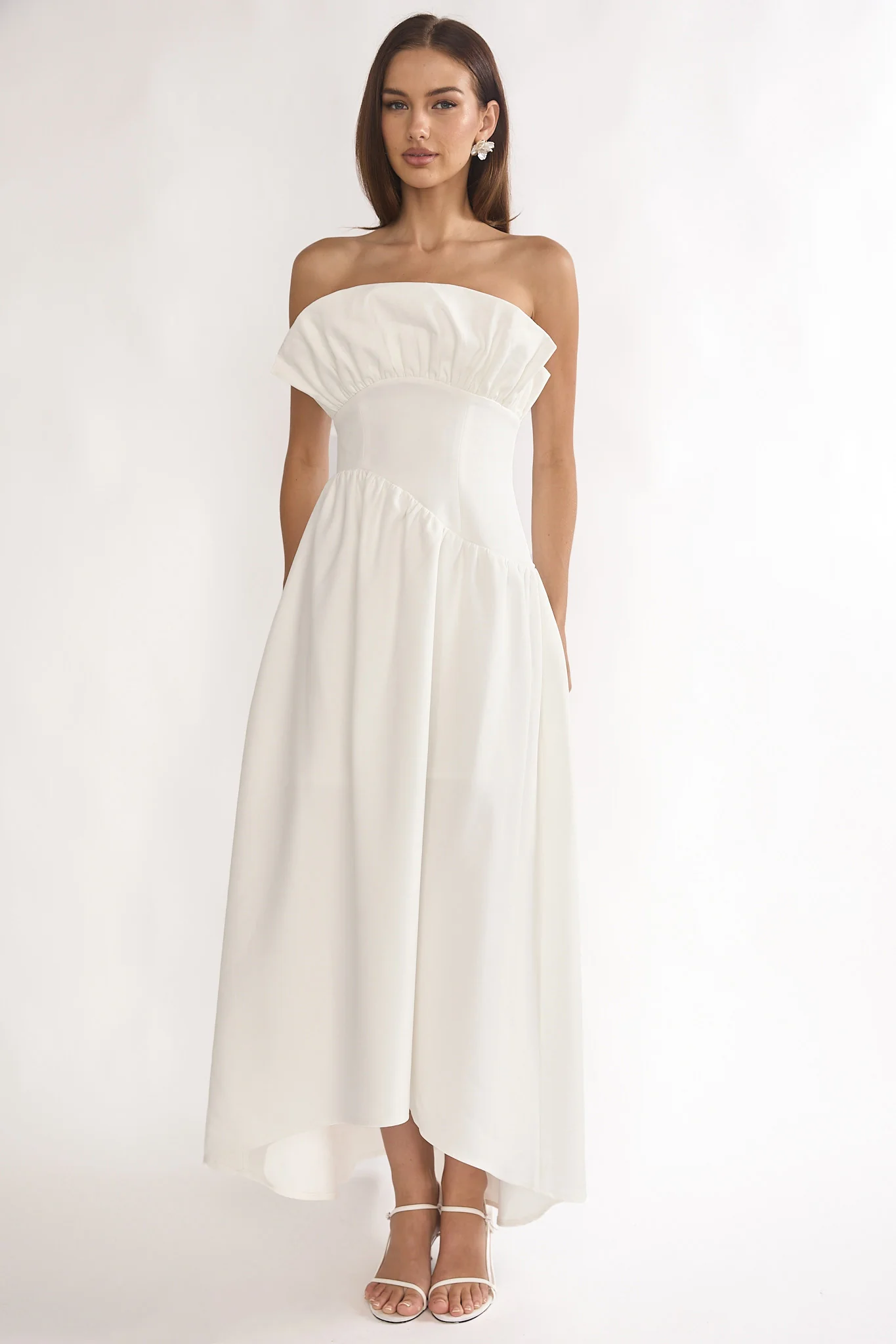 Ilianah Frill Bust Asymmetric Hem Maxi Dress Off White