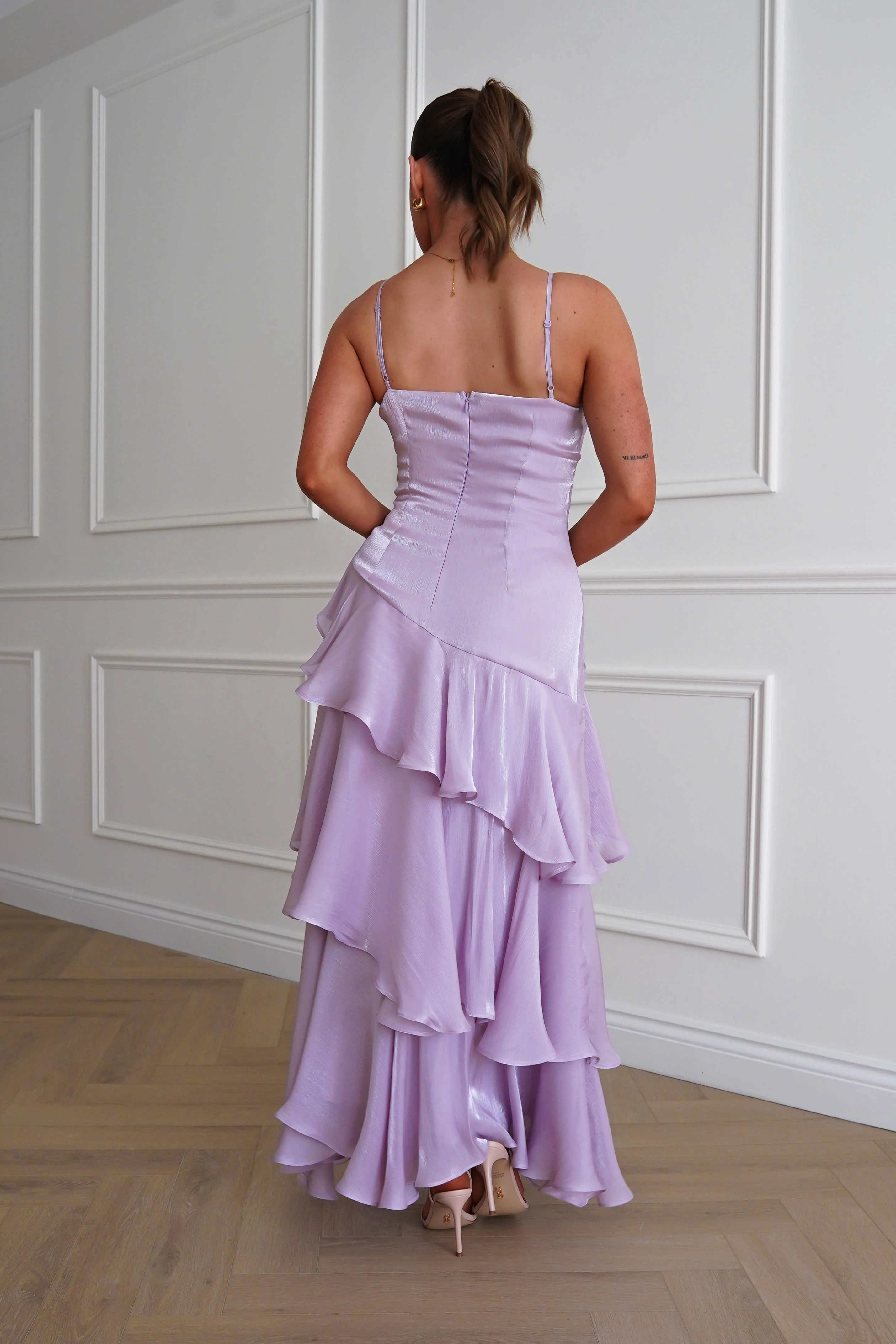 Renee Luminescent Ruffle Maxi Dress | Lilac