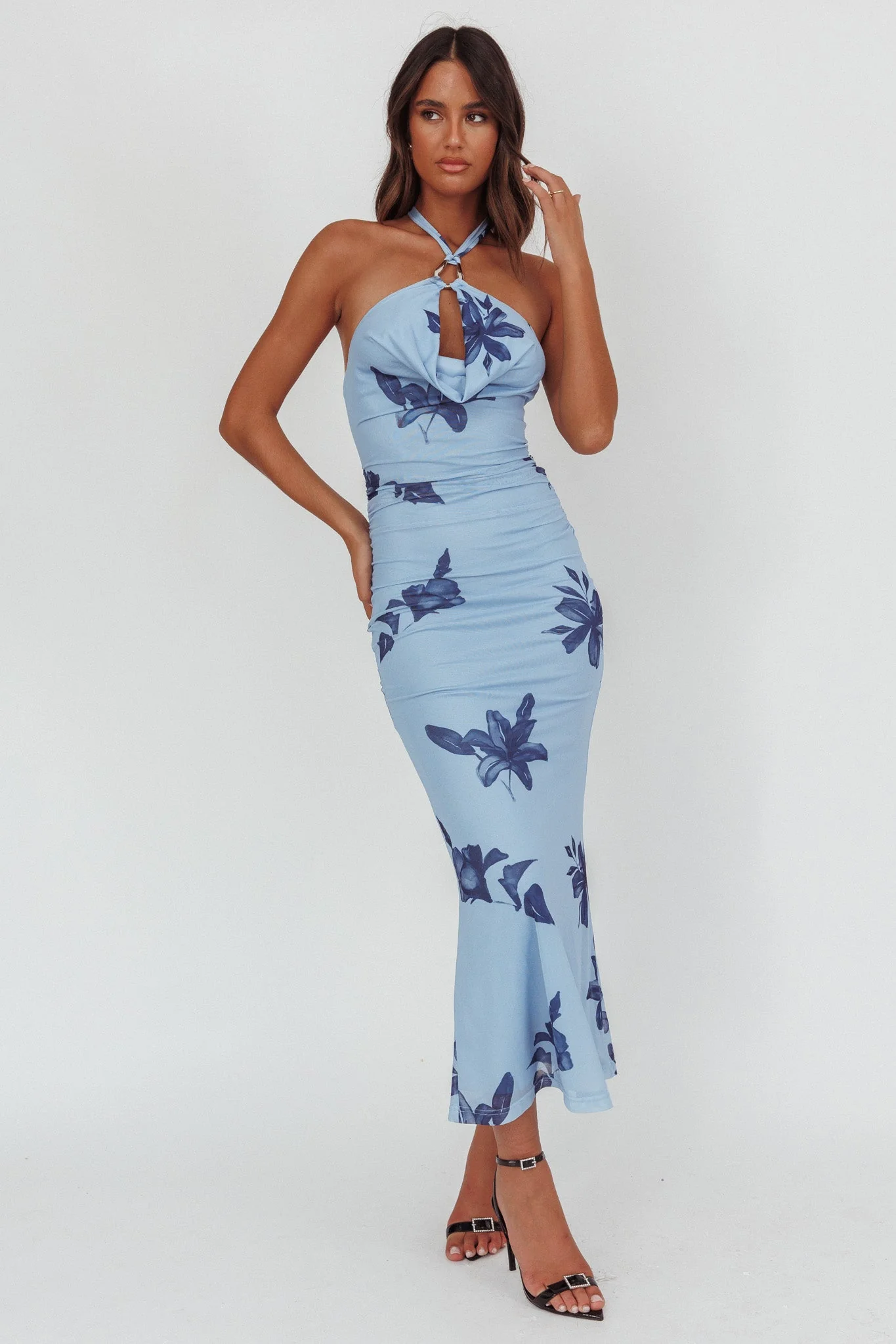 One Night Cowl Halterneck Maxi Dress Lily Blue