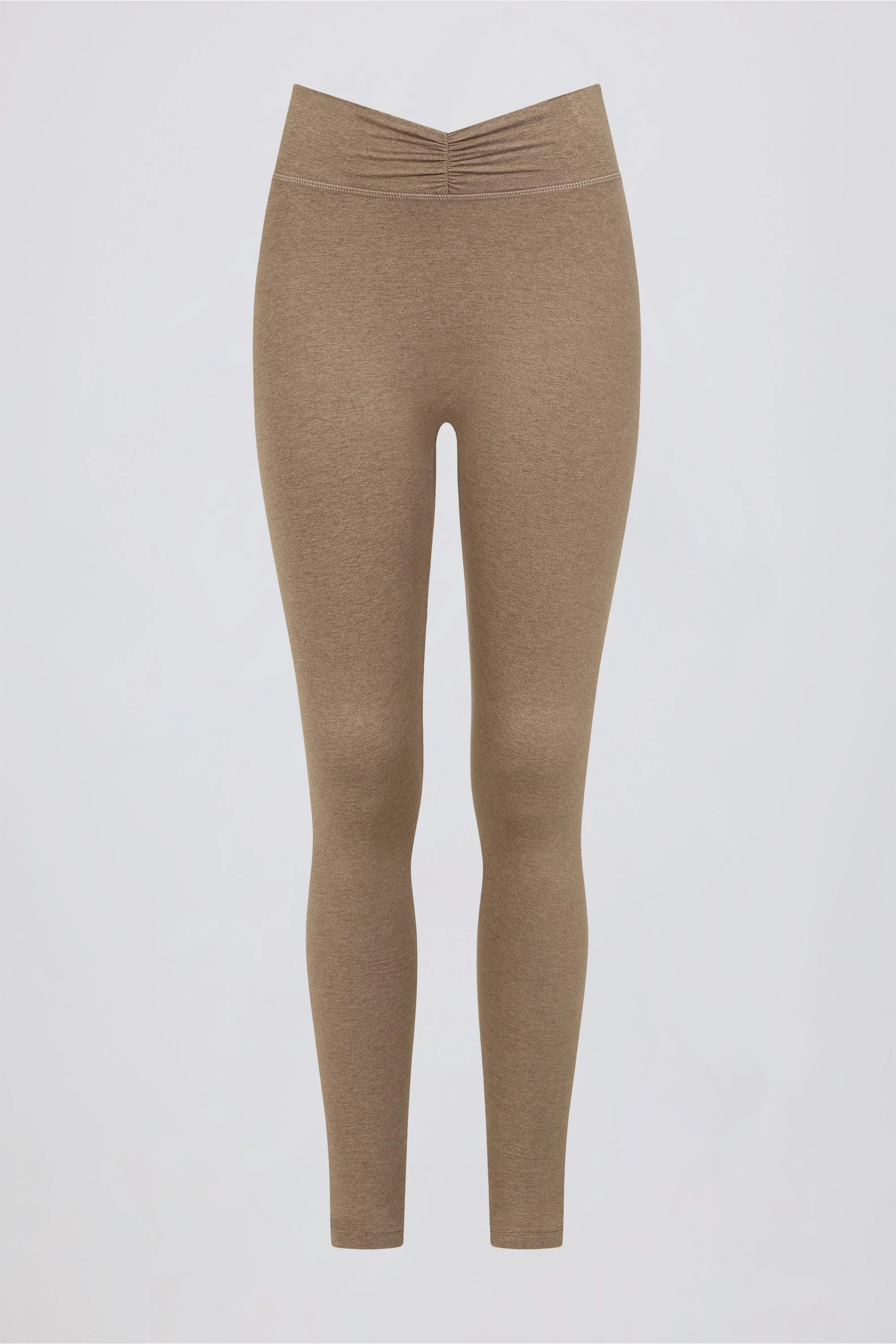 Brushed Jersey Ruched Mid-Rise Leggings in Mocha Marl