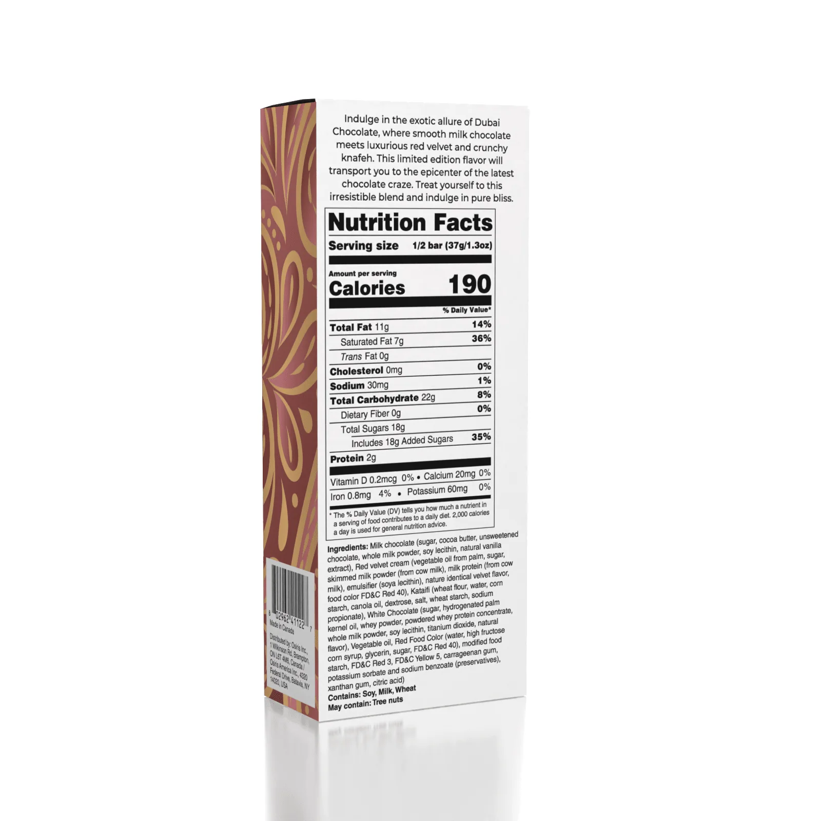 Dubai Chocolate Bar Limited Edition Red Velvet by Oasis Treasures 75g (2.65oz)