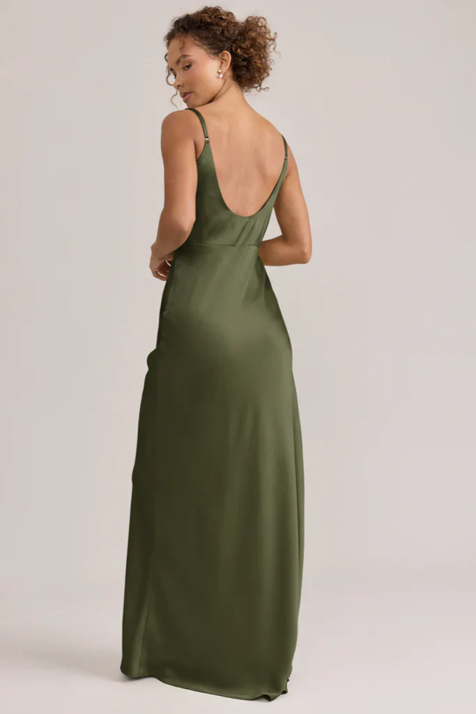 Ellapink Satin Dress | Ready To Ship | Deep Olive