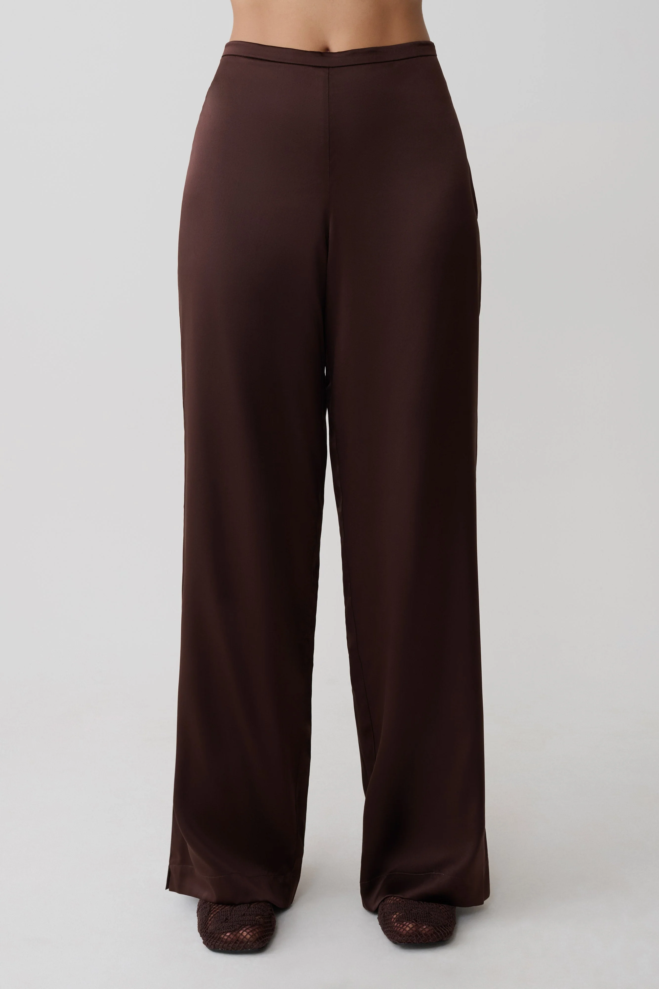 Kayla Silk Blend Straight Leg Pants - Dark Chocolate