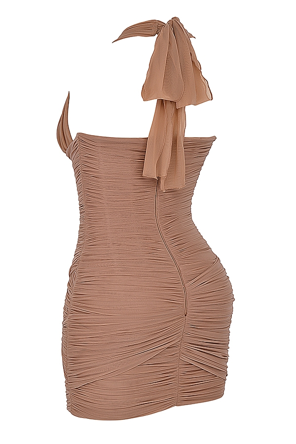 Hazelnut Gathered Mini Dress