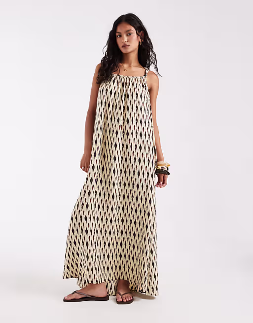 ONLY sleeveless maxi dress in brown print