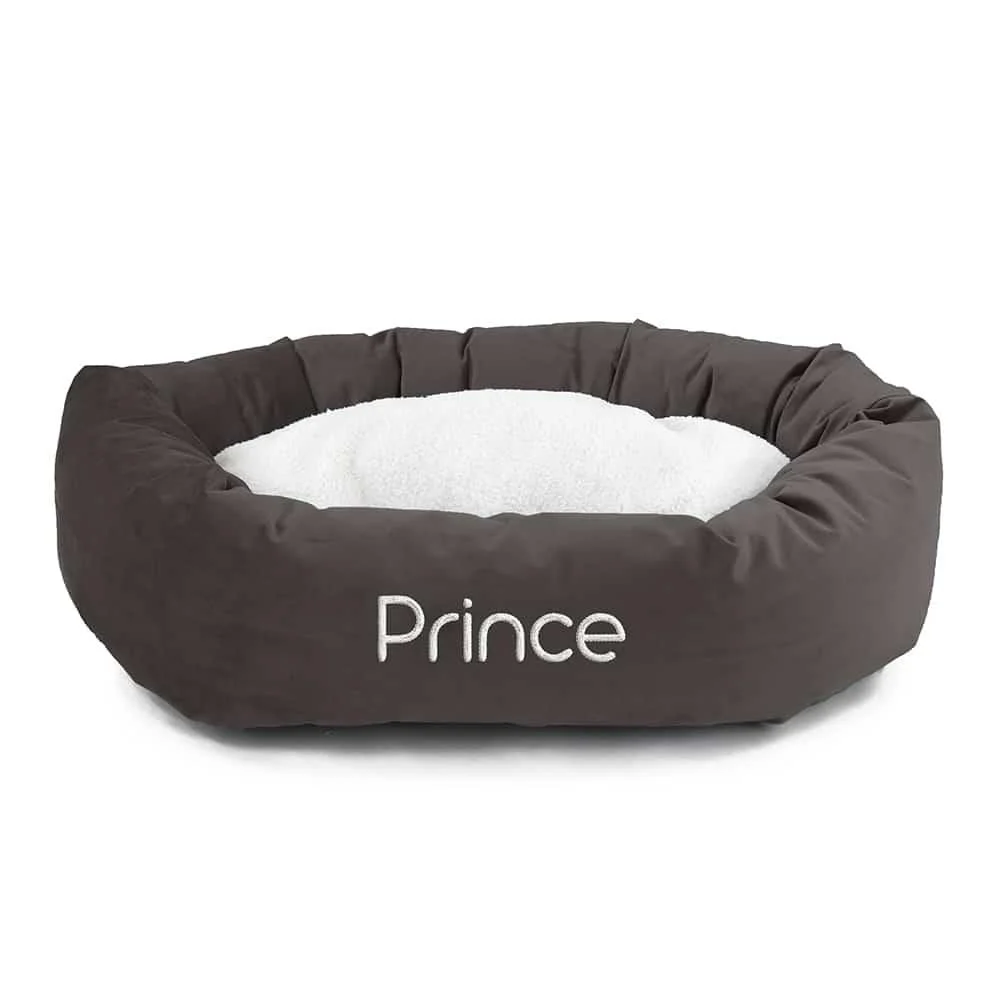 Velvet Sherpa Bagel Dog Bed - Personalized