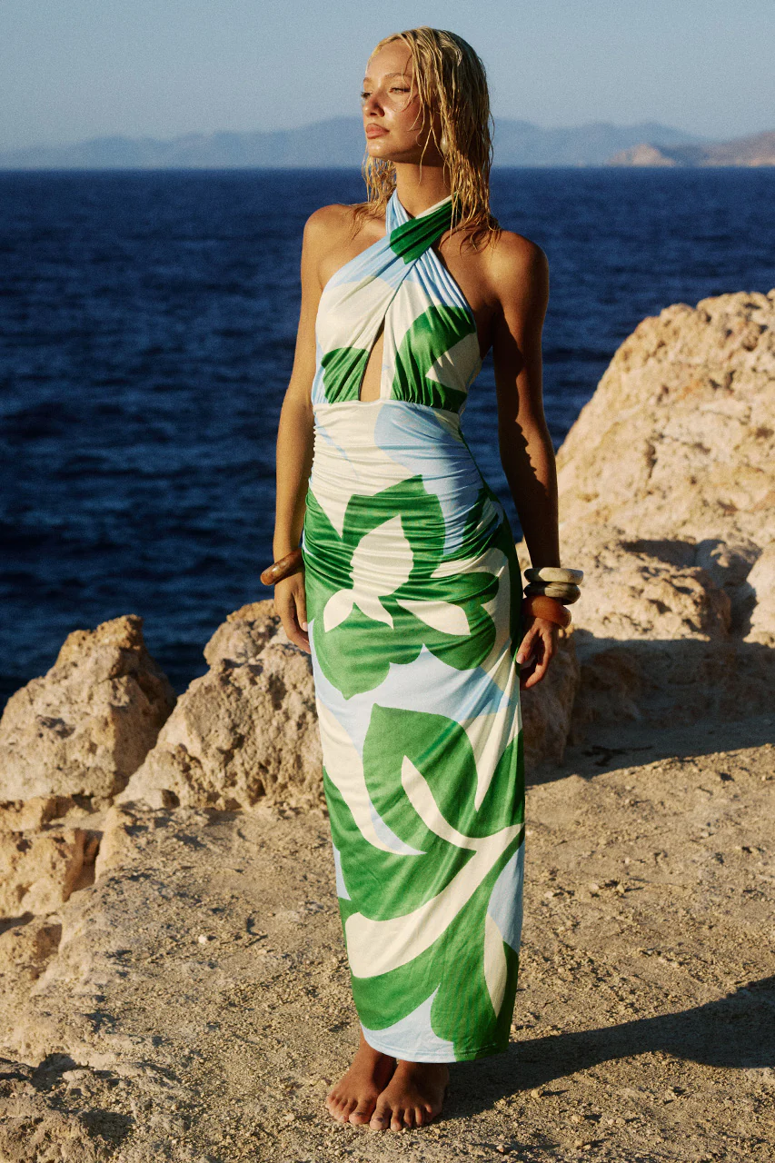 AUBRIE CROSS FRONT MIDI DRESS - AMOREE BLUE