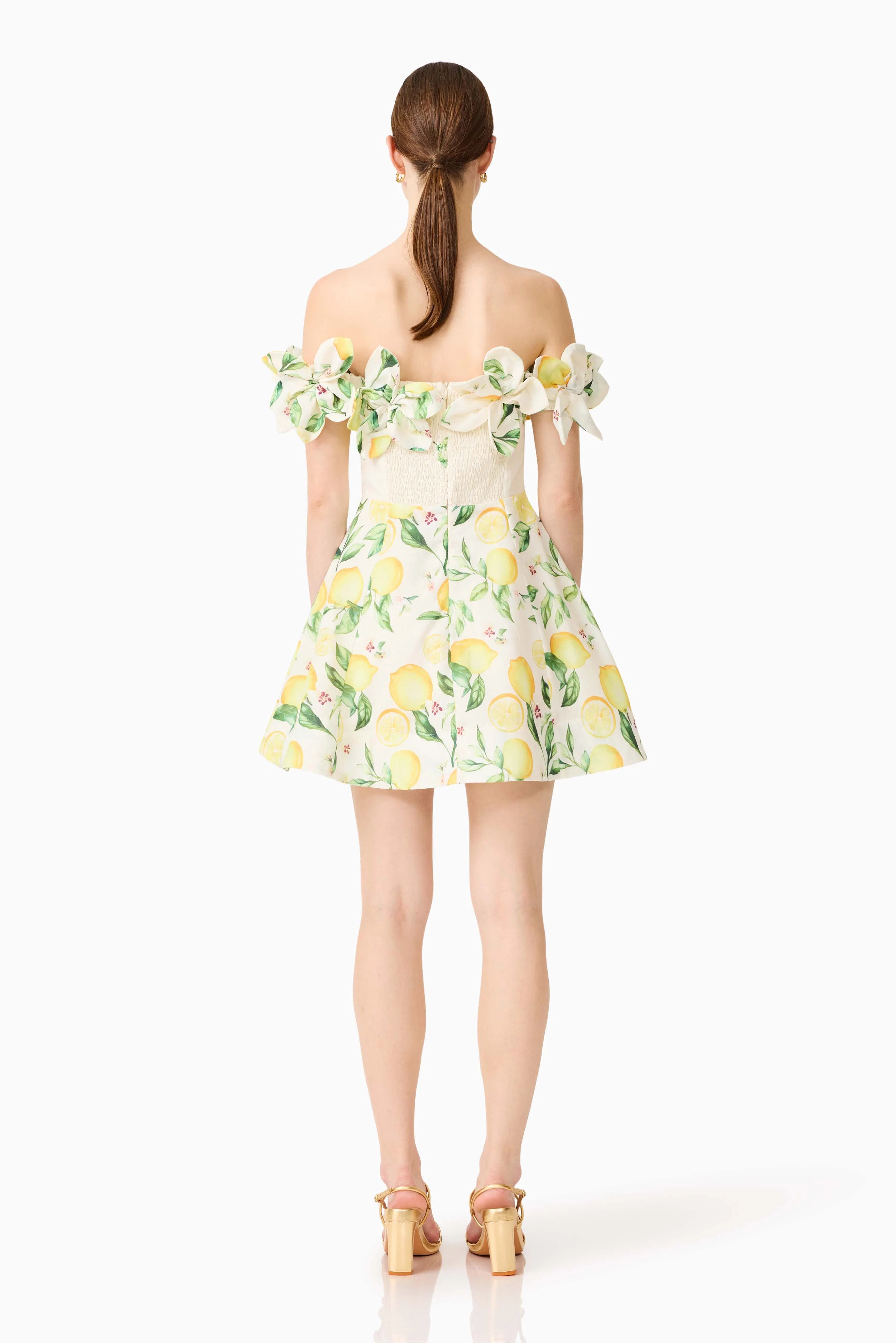 Hana Off Shoulder Mini Dress in Lemon Print