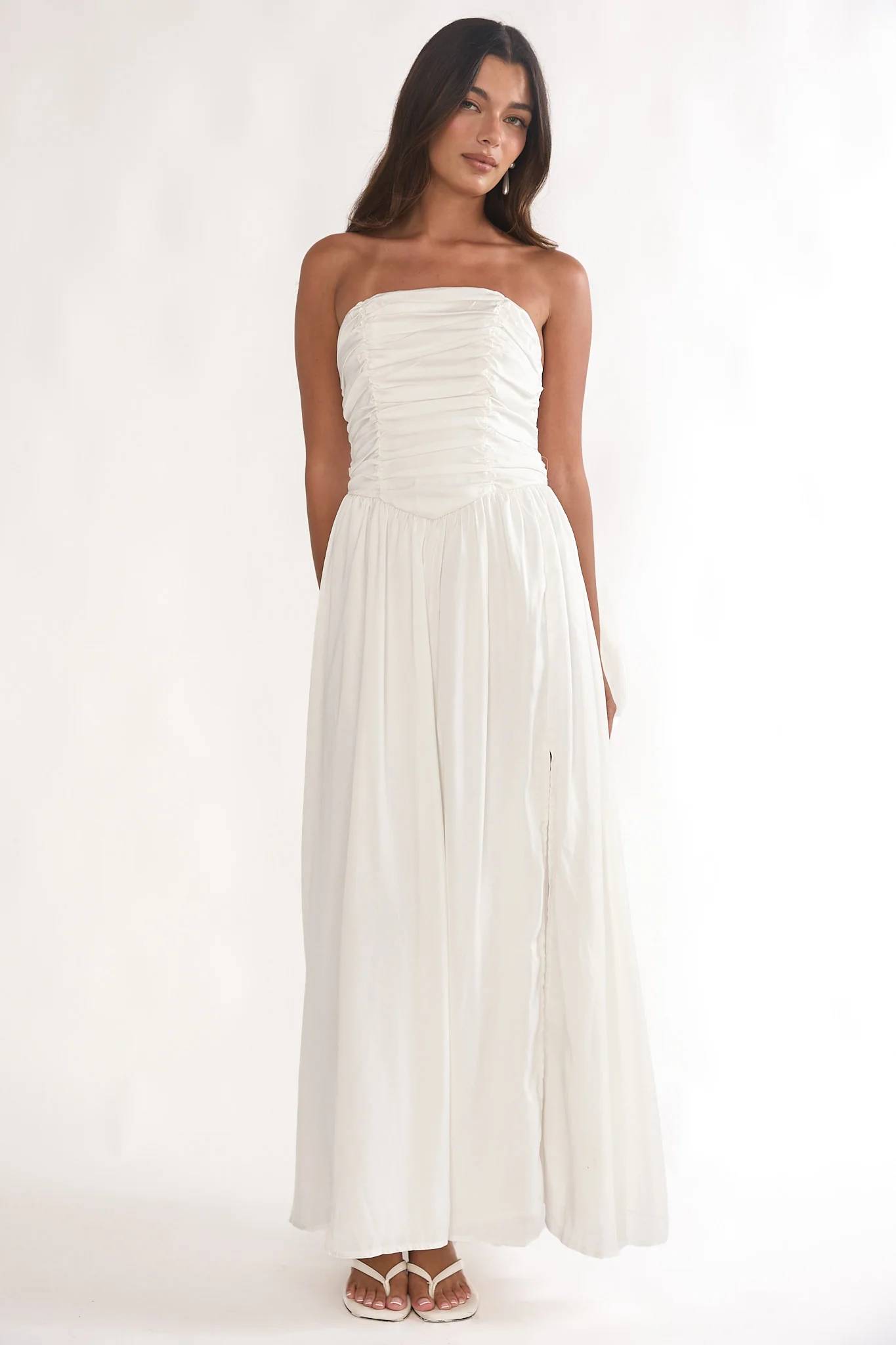 Adalynne Strapless Bow Back Maxi Dress White