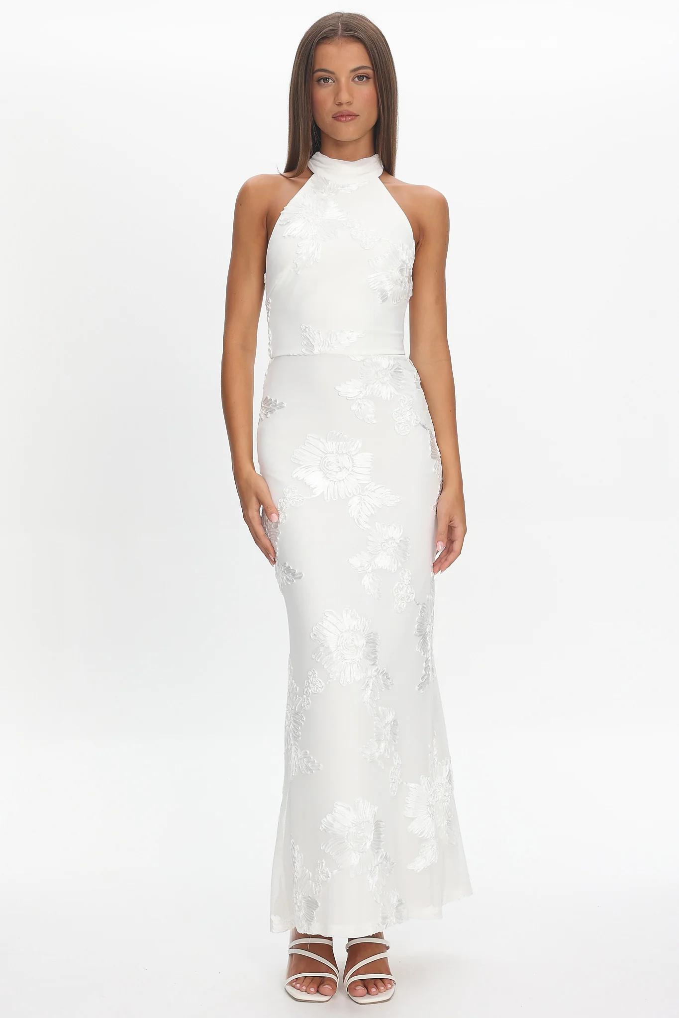 Shana Halterneck Maxi Dress Embellished White