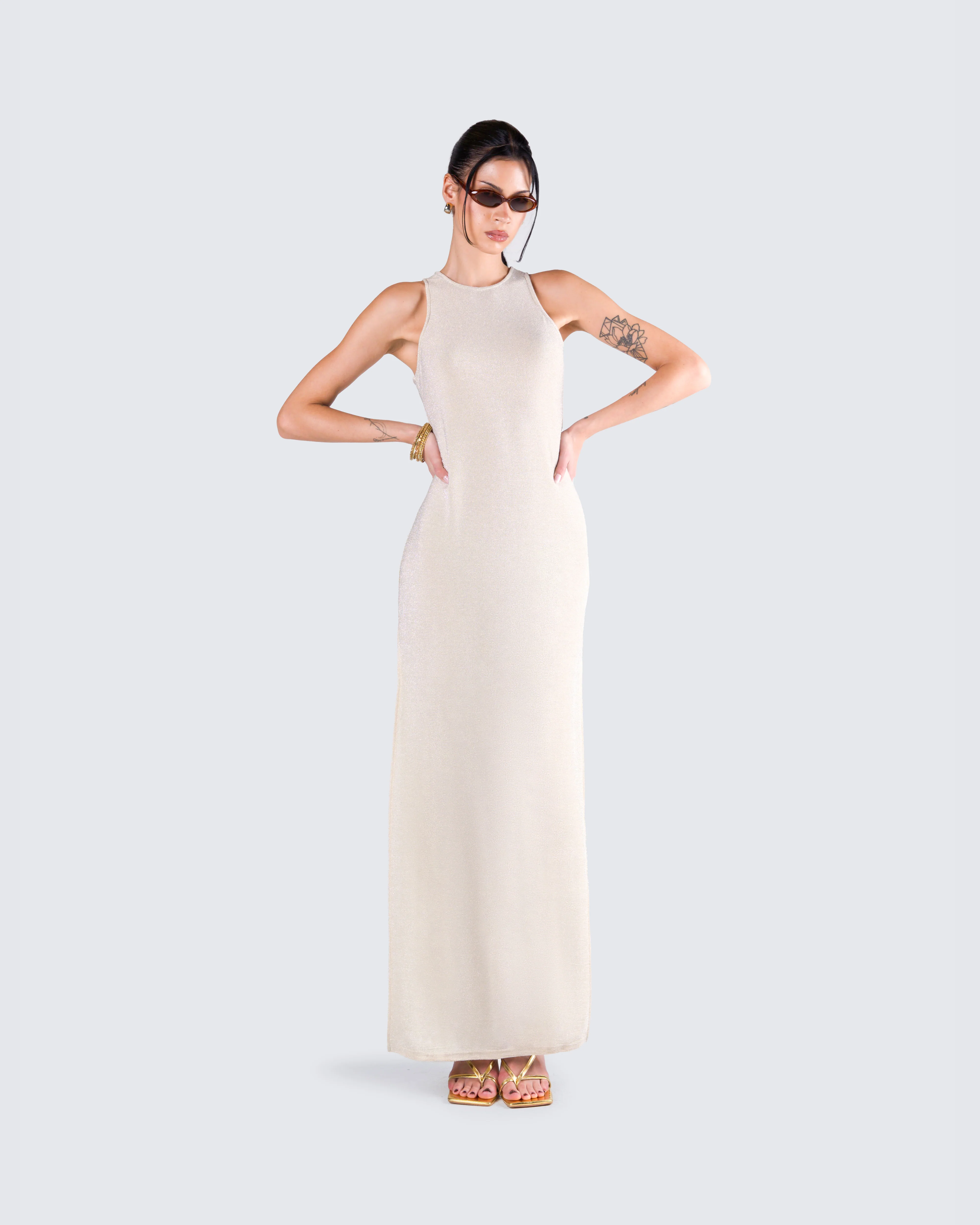 Taline Gold Lurex Maxi Dress