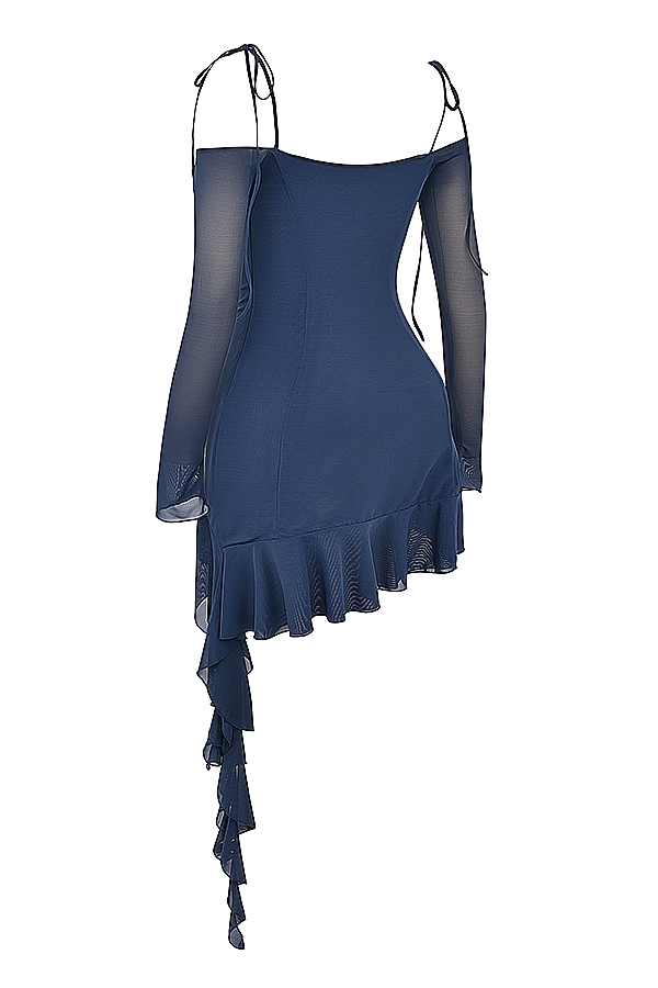 French Navy Ruffle Mini Dress