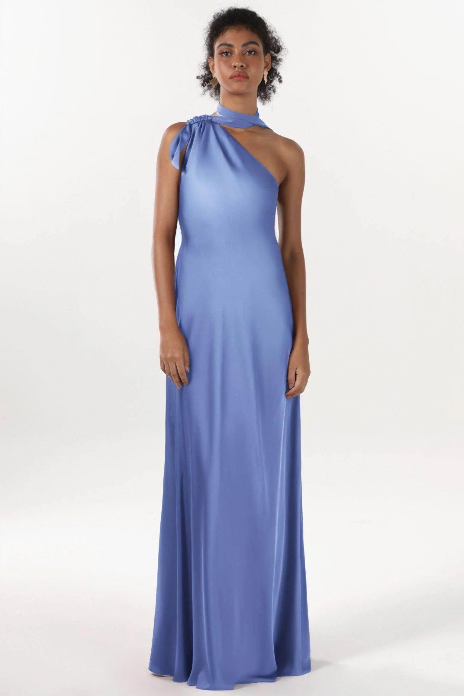 Sheath-Column Maxi Luxe Satin Bridesmaid Dress CS0607BM
