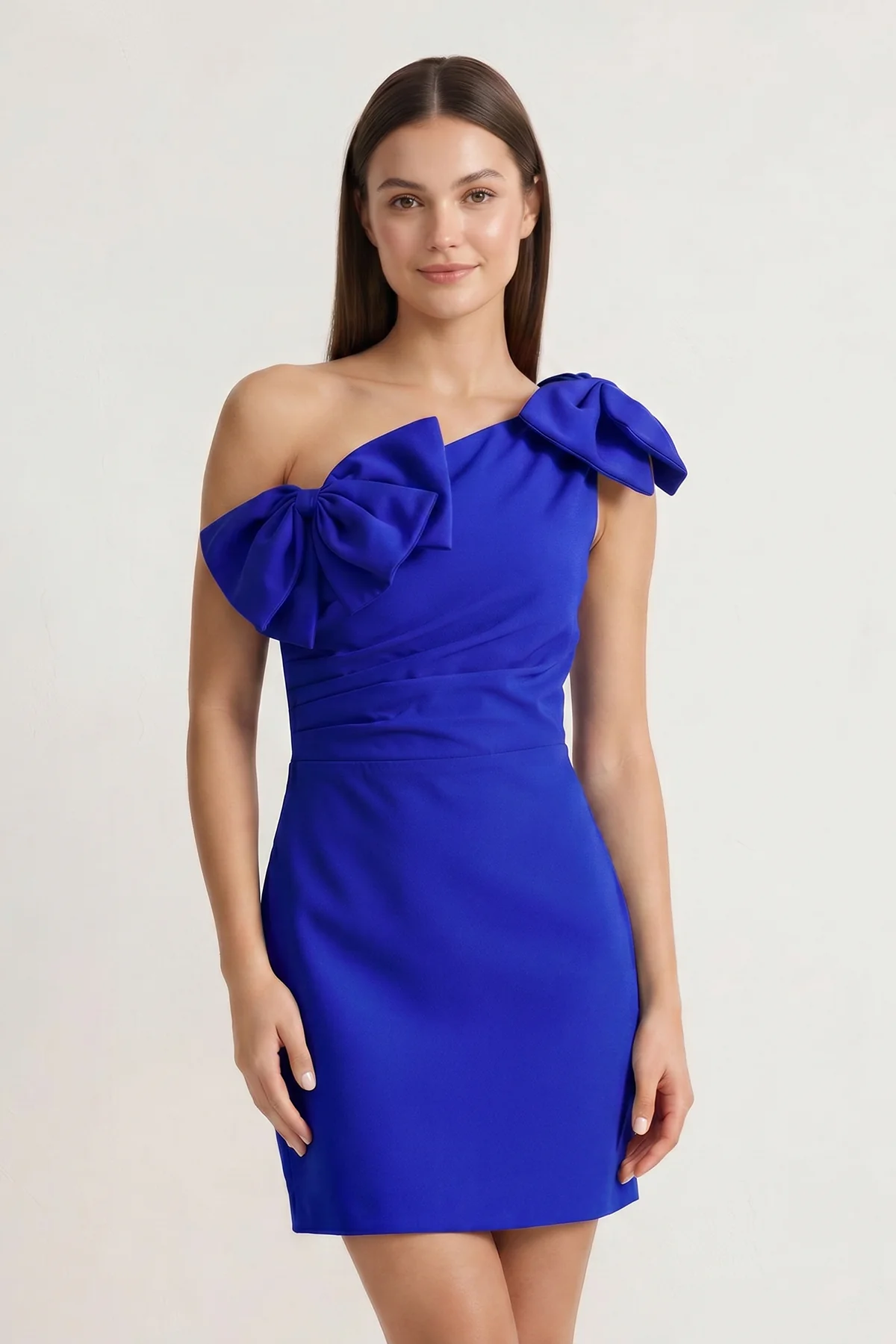 Hot Pink One Shoulder Sheath Homecoming Dress with Bows