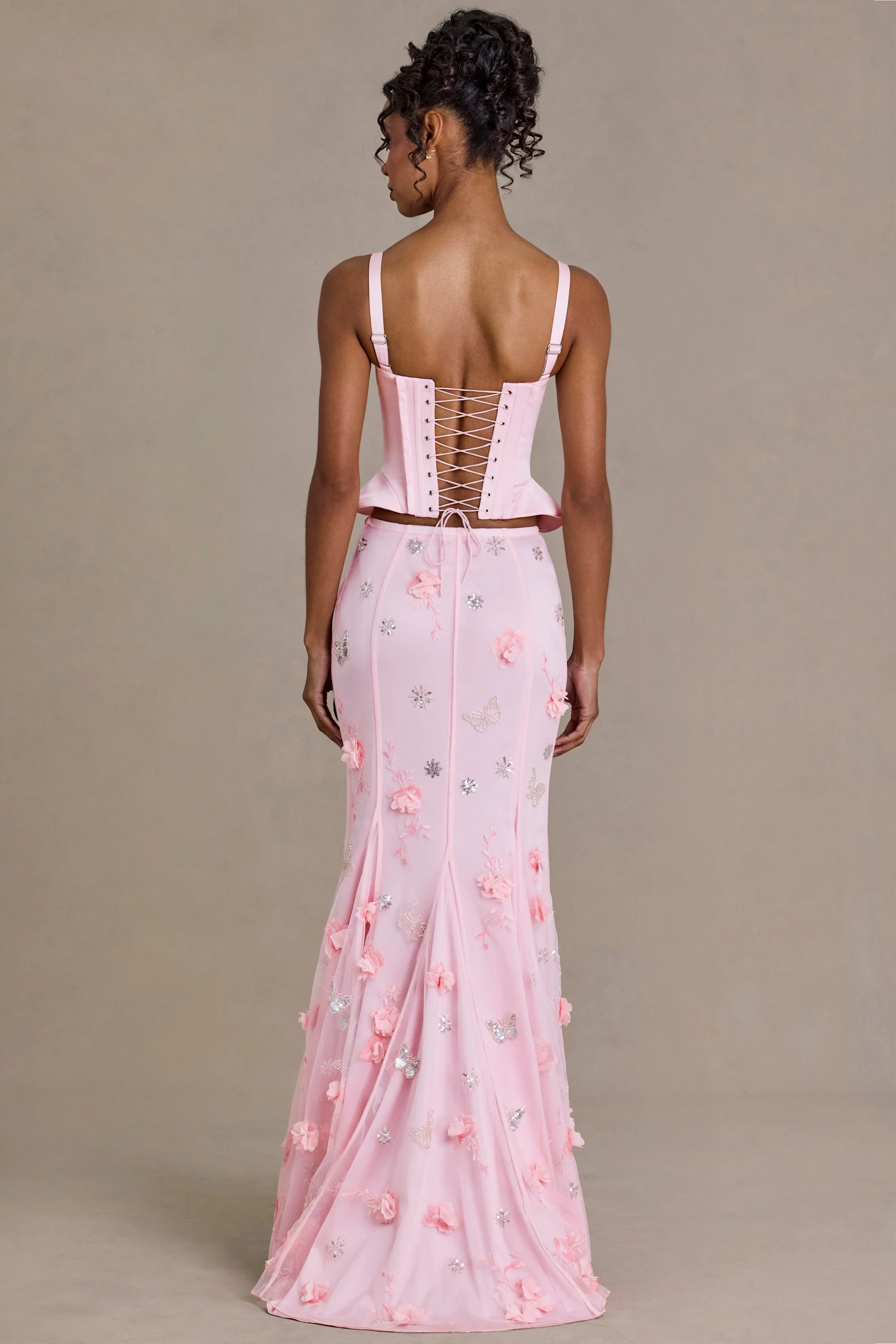 Premium Satin Lace-Up Corset Top in Baby Pink