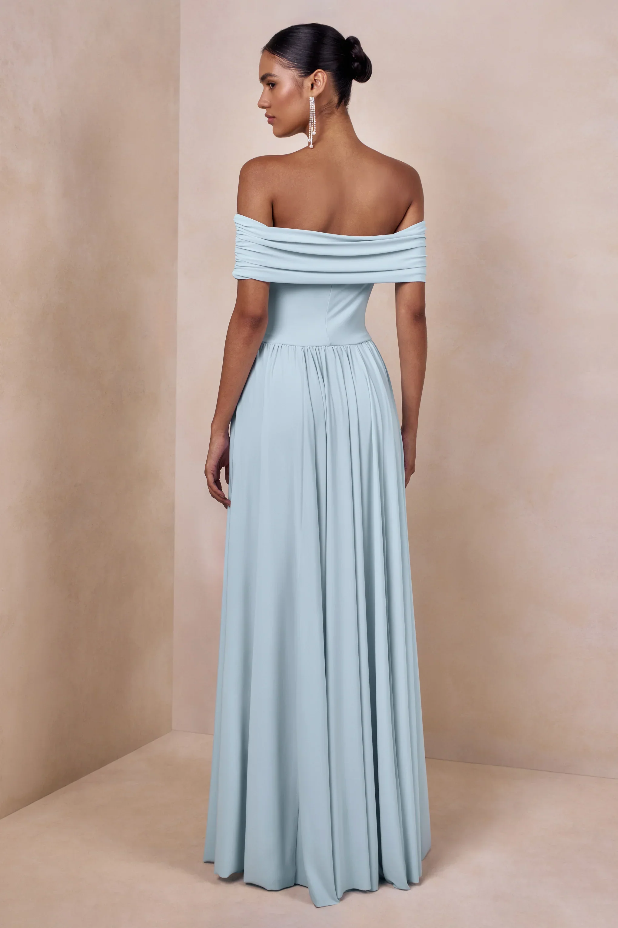 Cindie | Powder Blue Bardot-Neck Maxi Dress