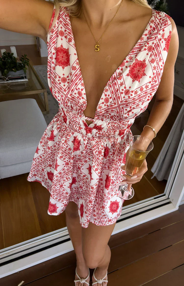 Genovia Red Tile Print Mini Dress