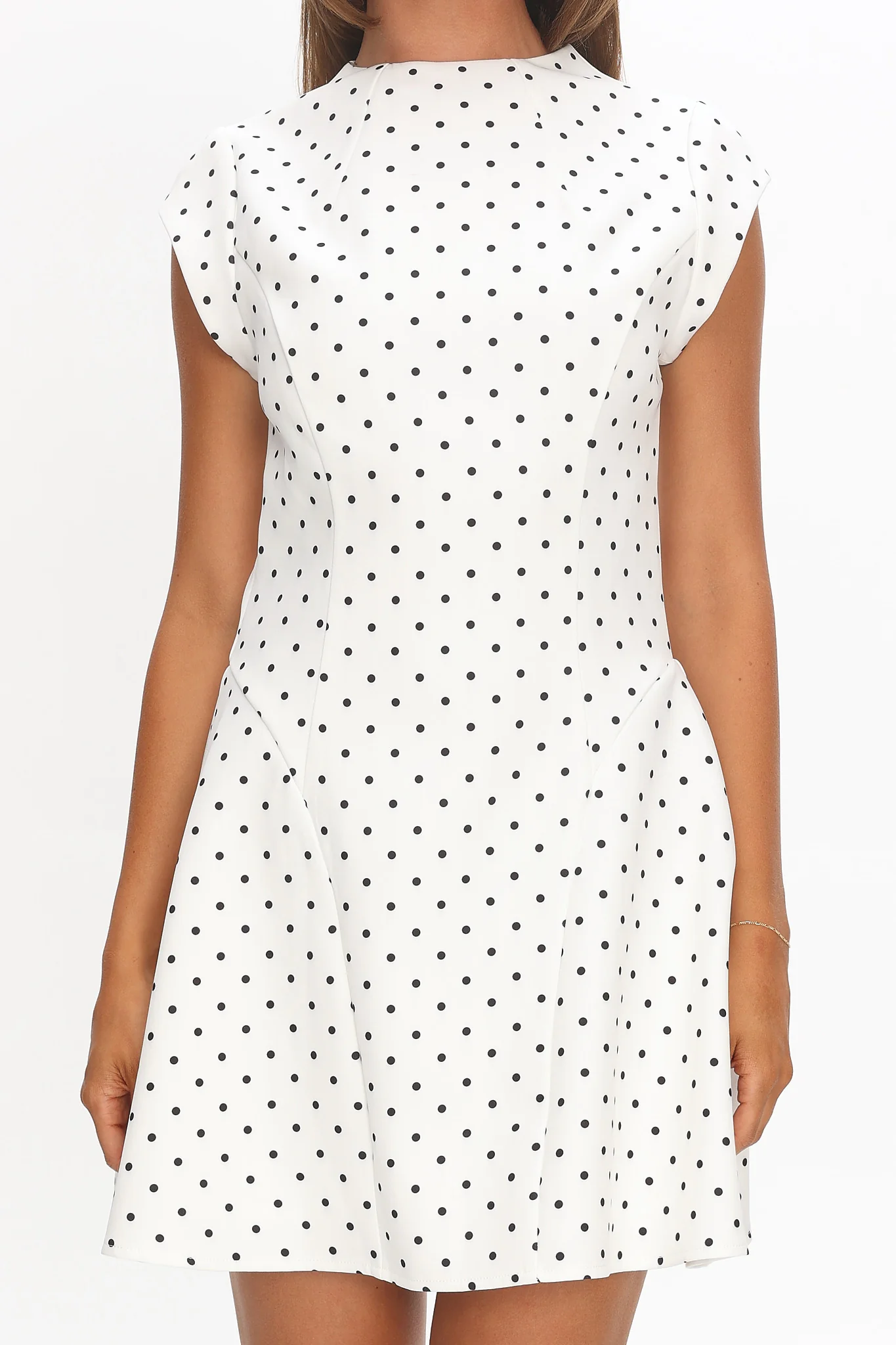 Aristos Cap Sleeve Mini Dress Polka Dot White - luluinthesky