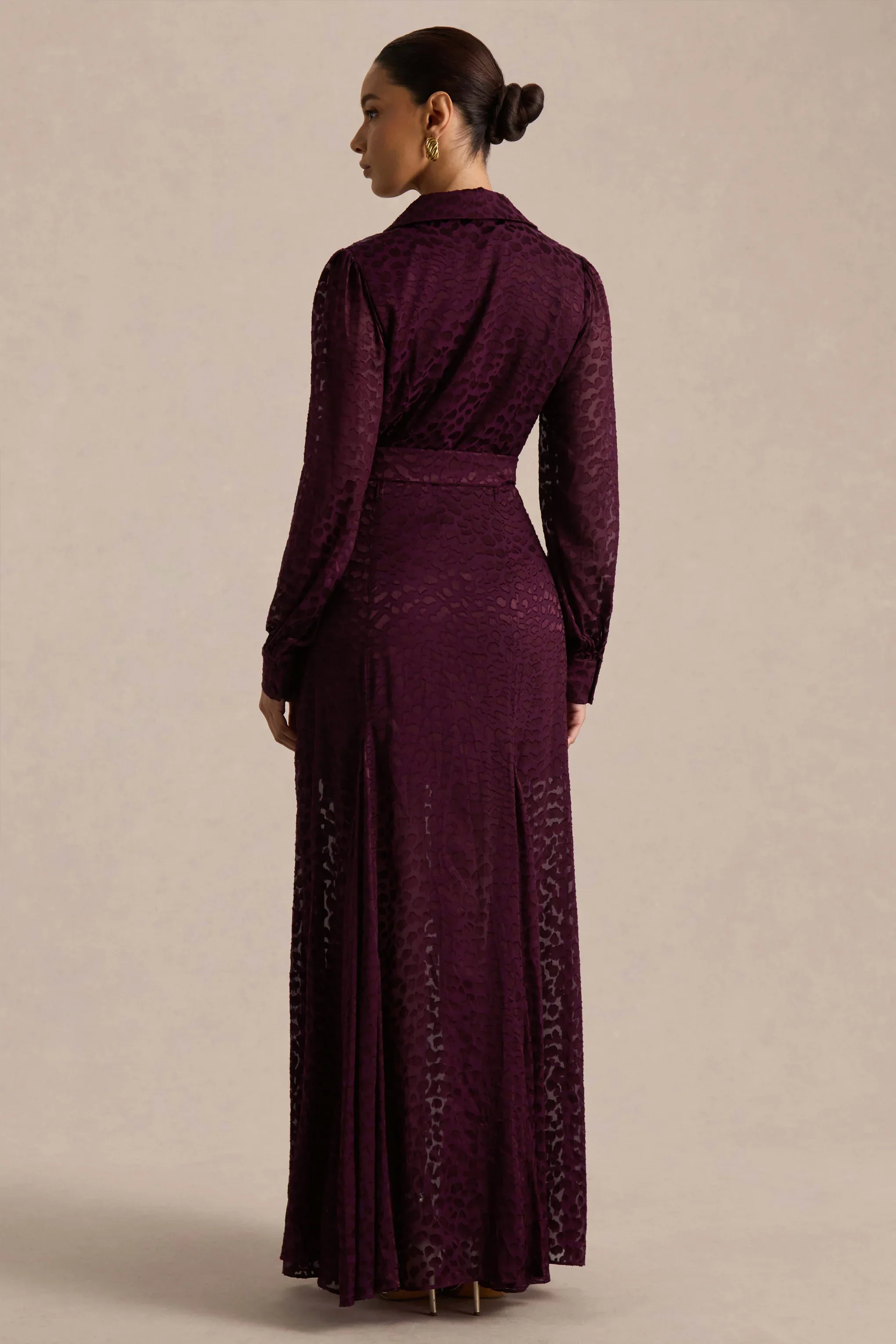 Kirsty | Purple Long Sleeve Shirt Dress With Full Skirt
